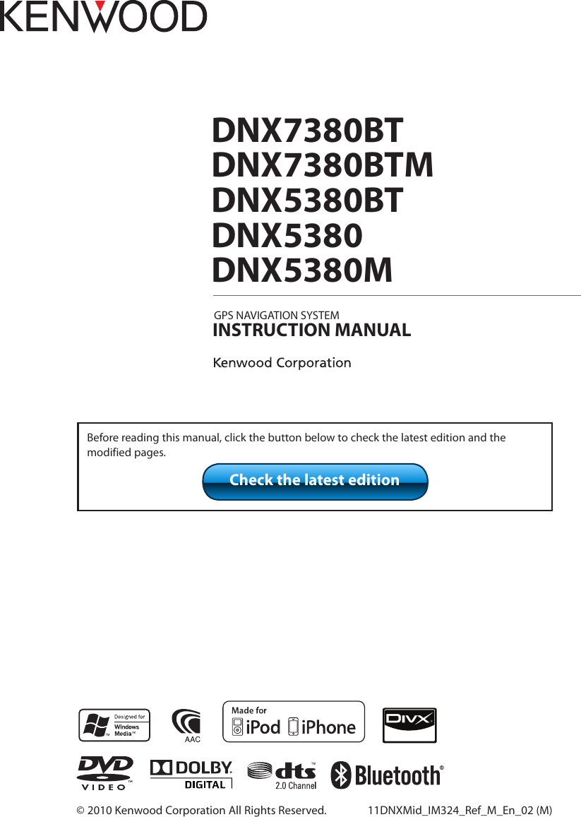 Kenwood Gps Receiver Dnx7380Bt Users Manual