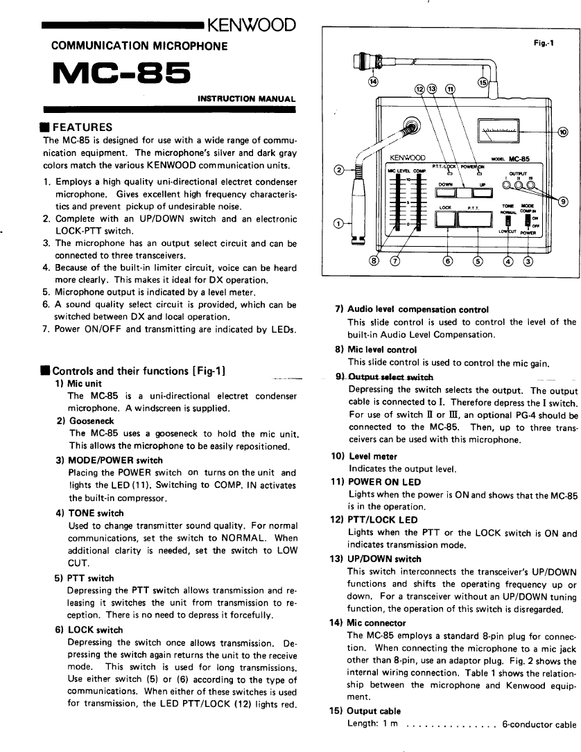Page 1 of 4 - Kenwood Kenwood-Kenwood-Microphone-Mc-85-Users-Manual-  Kenwood-kenwood-microphone-mc-85-users-manual