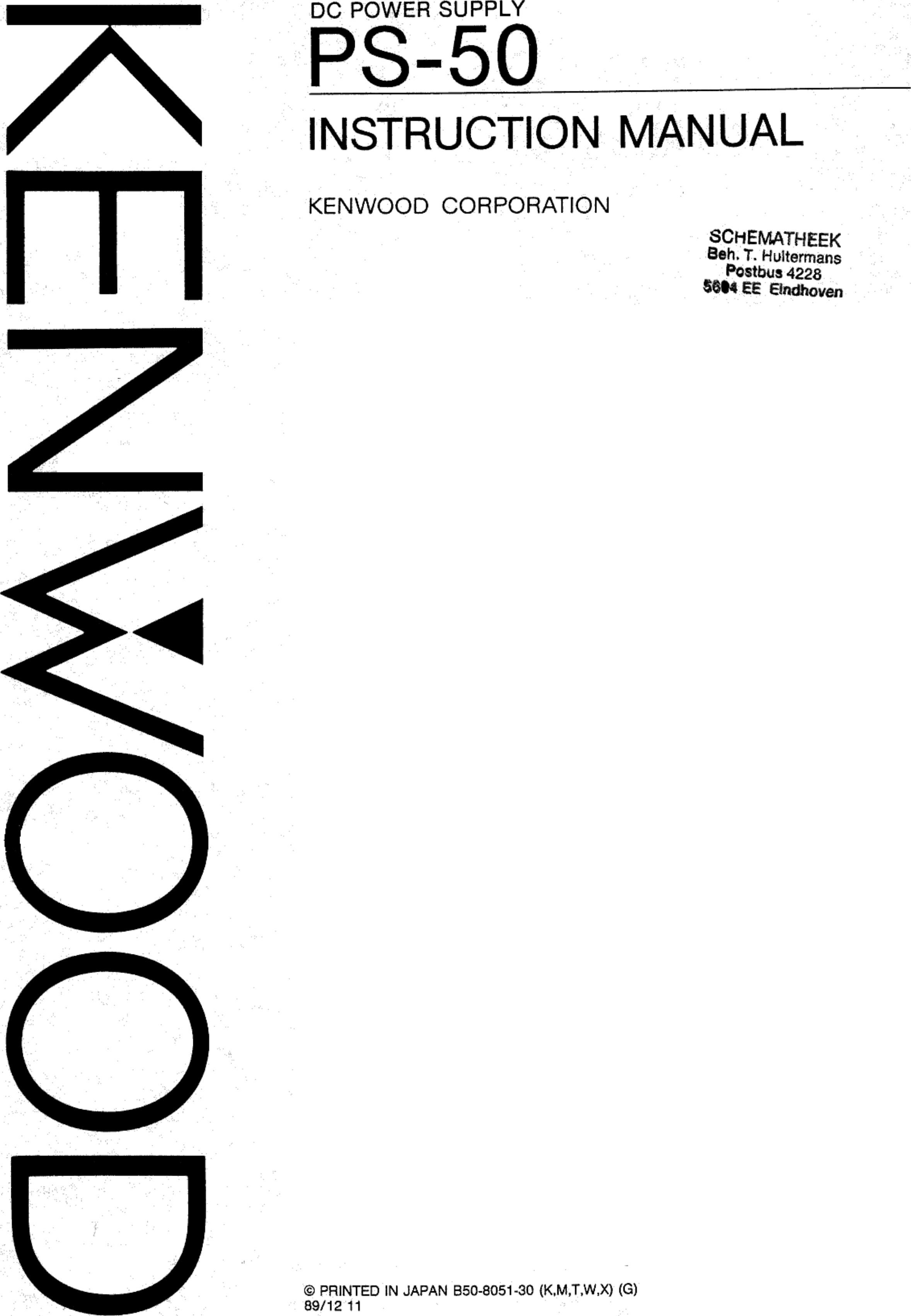 Page 1 of 4 - Kenwood Kenwood-Kenwood-Power-Supply-Ps-50-Users-Manual- PS-50 Instruction Manual  Kenwood-kenwood-power-supply-ps-50-users-manual