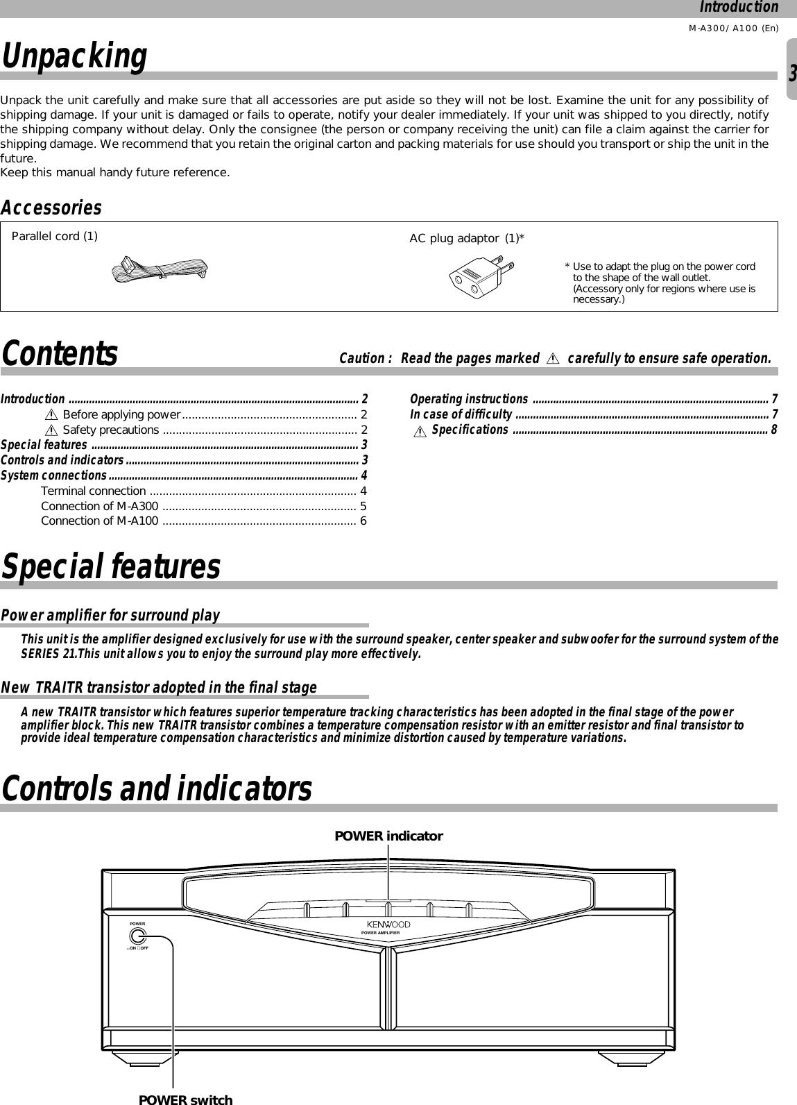 Kenwood Stereo Amplifier M A100 Users Manual Sans Titre 1