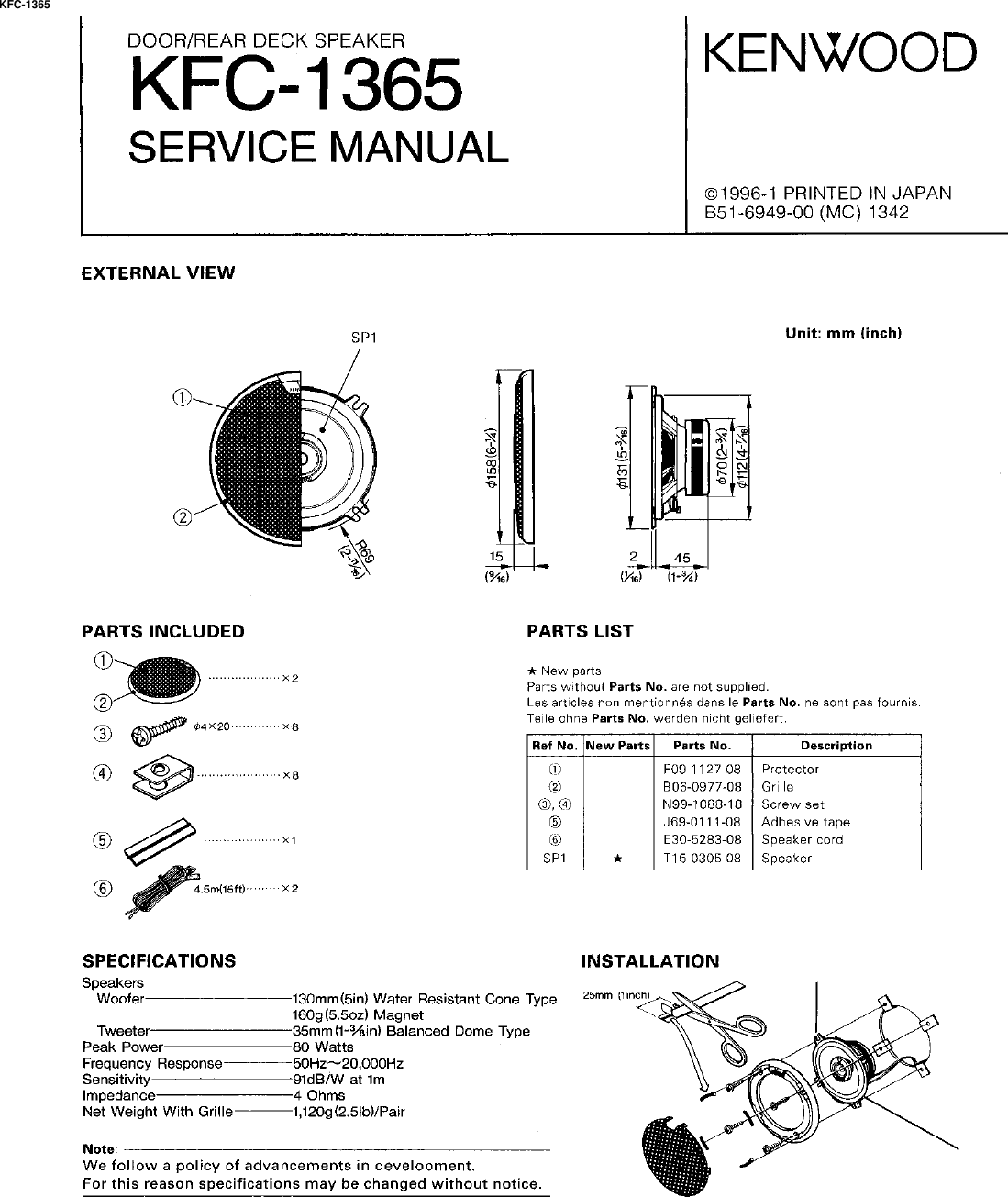 Kenwood Kfc 1365 Owner S Manual
