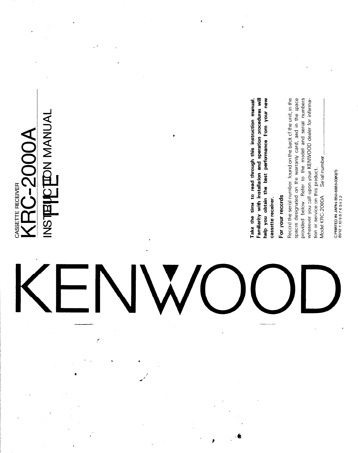 Page 1 of 6 - Kenwood Kenwood-Krc-2000A-Owner-S-Manual KRC-2000A