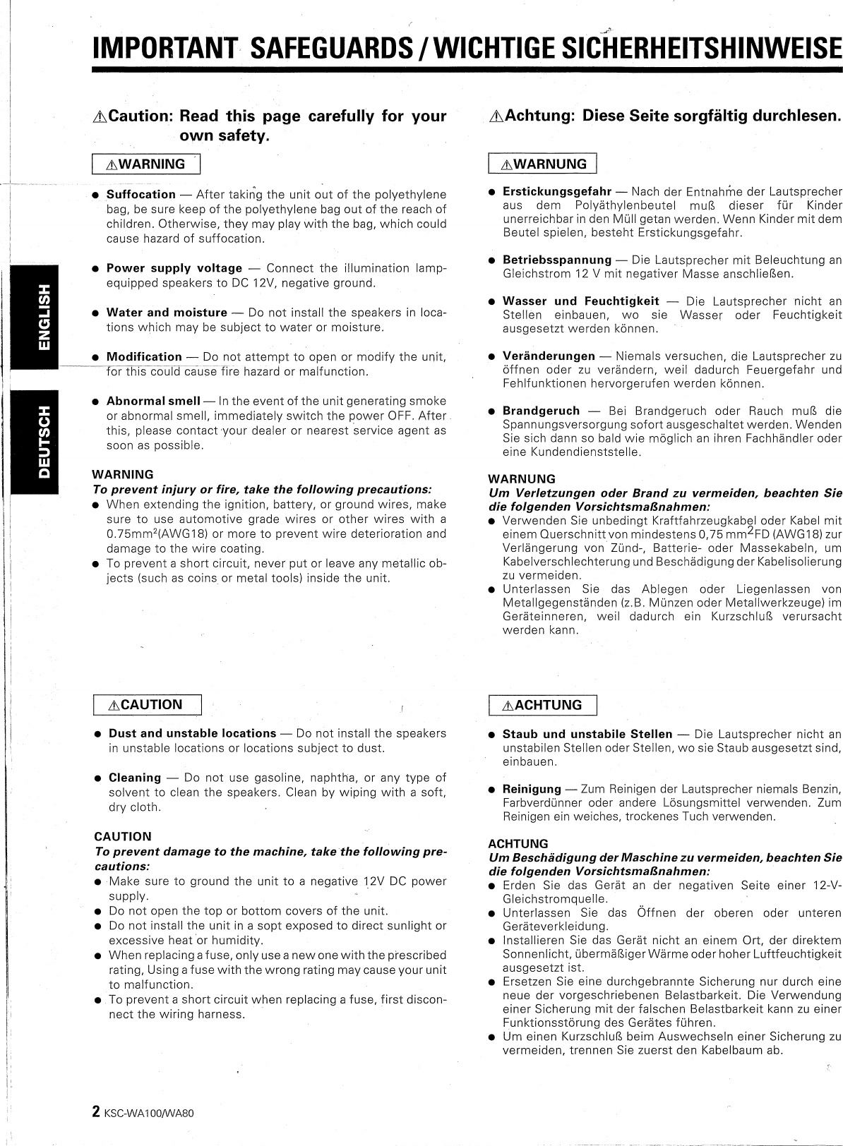 Page 2 of 11 - Kenwood Kenwood-Ksc-Wa100-Owner-S-Manual