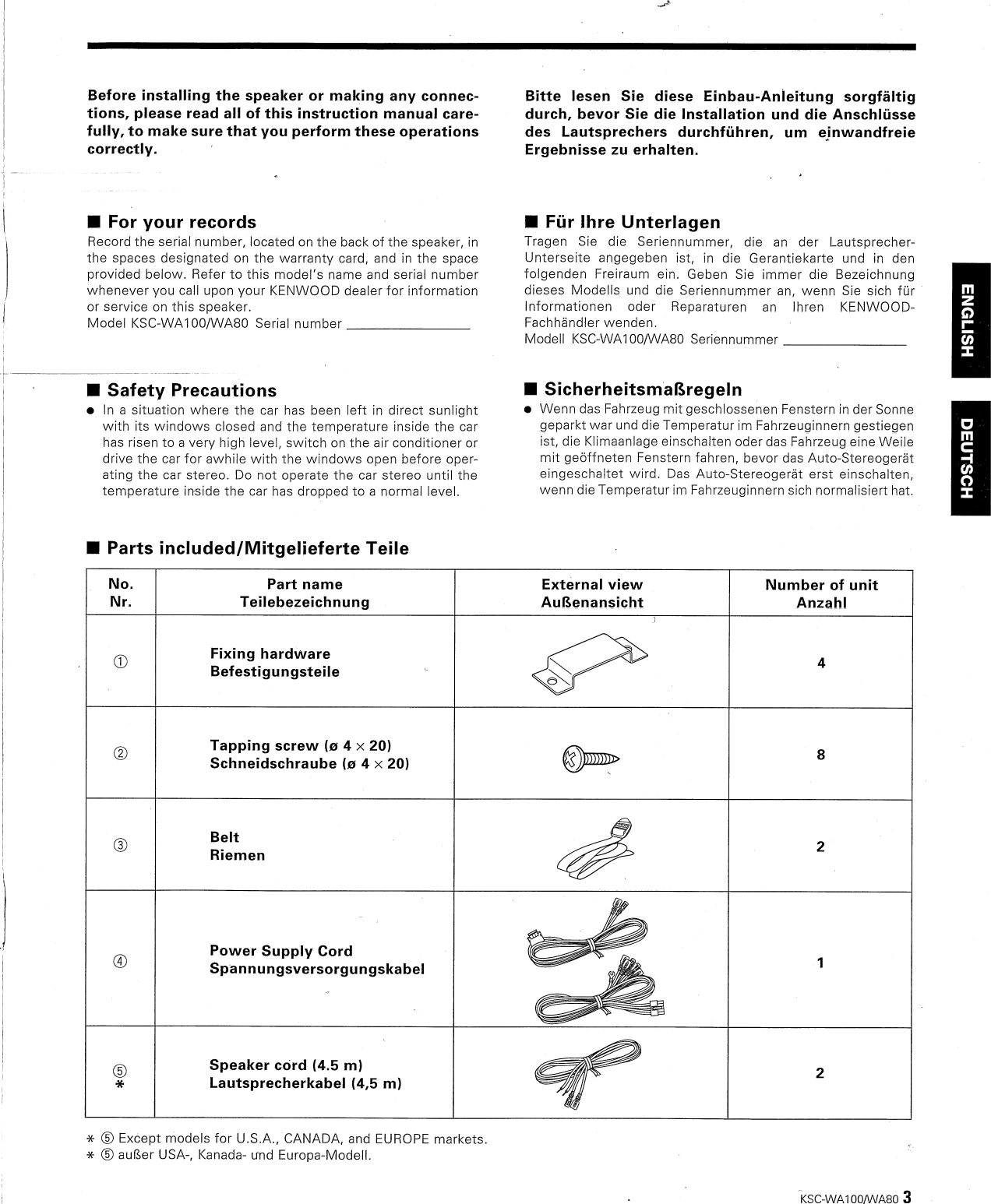 Page 3 of 11 - Kenwood Kenwood-Ksc-Wa100-Owner-S-Manual