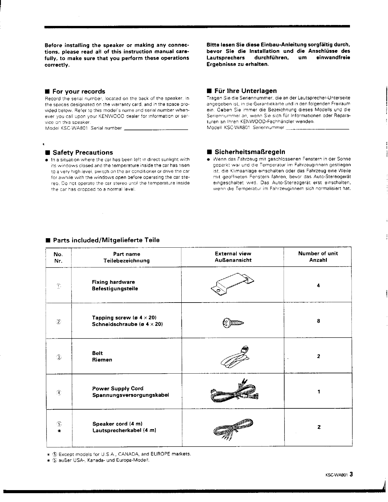 Page 3 of 11 - Kenwood Kenwood-Ksc-Wa801-Owner-S-Manual KSC-WA801