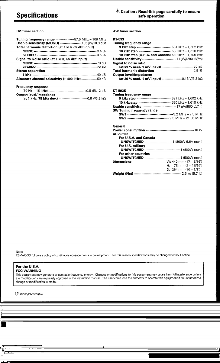 Page 12 of 12 - Kenwood Kenwood-Kt-593-Owner-S-Manual KT-593 KT-593S