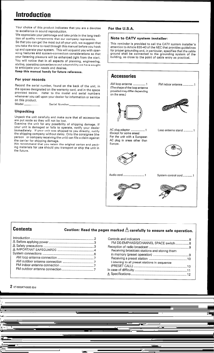 Page 2 of 12 - Kenwood Kenwood-Kt-593-Owner-S-Manual KT-593 KT-593S