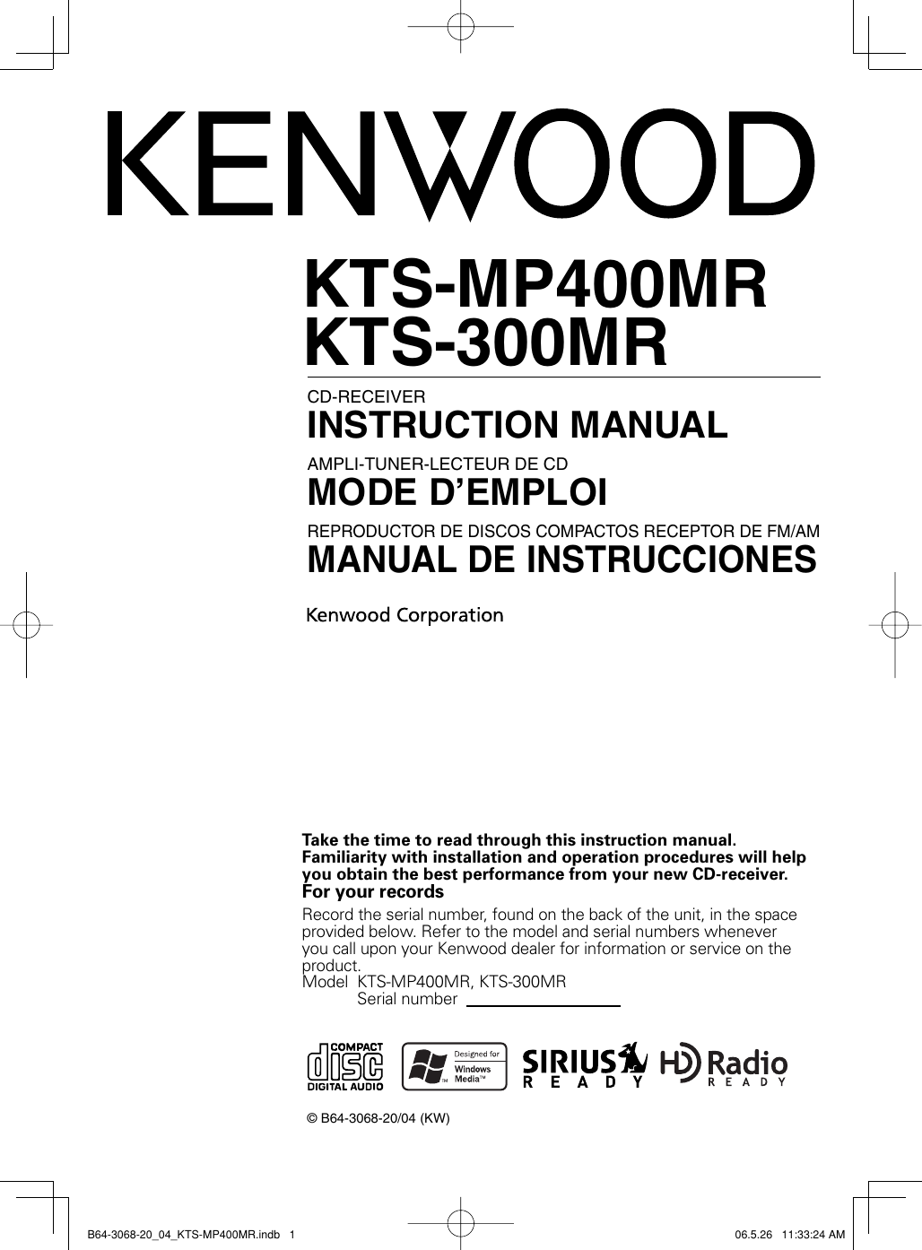 Kenwood Kts Mp400Mr Owner S Manual B64 3068 20_04_KTS MP400MR.indb