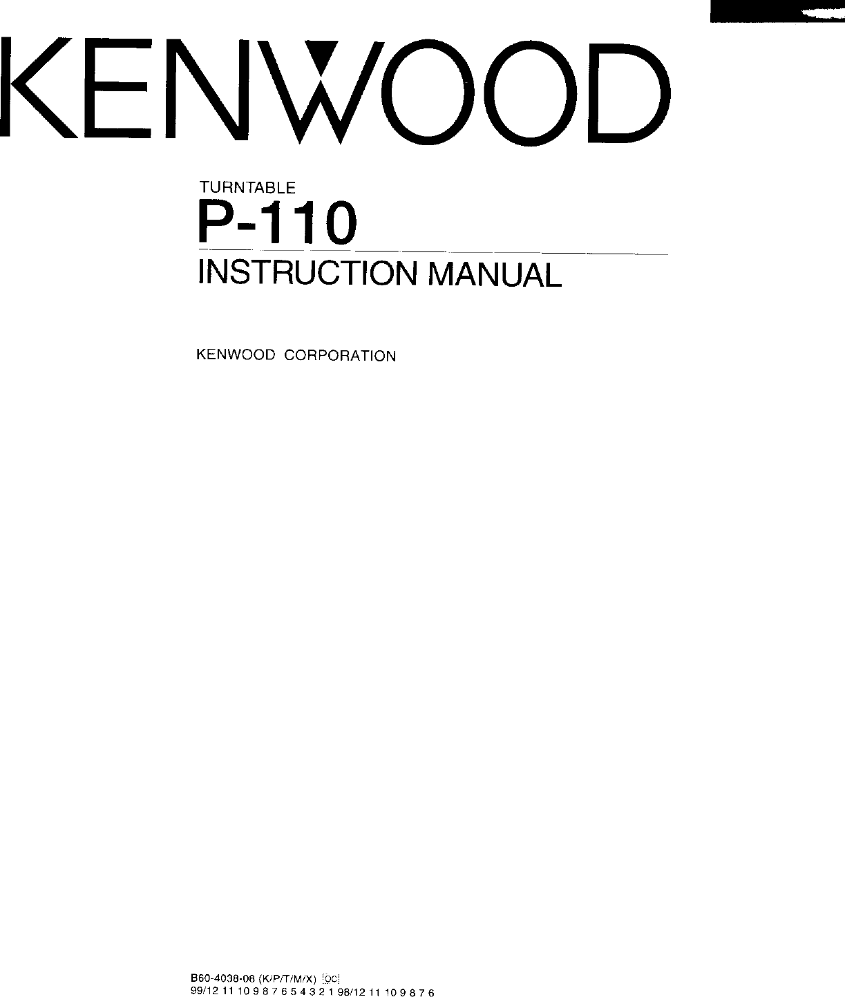 Page 1 of 8 - Kenwood Kenwood-P-110-Owner-S-Manual