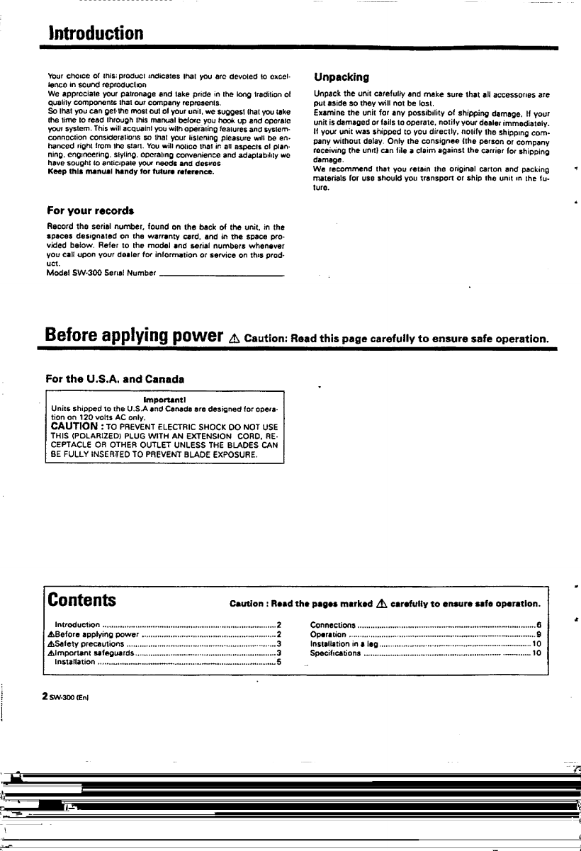 Page 2 of 10 - Kenwood Kenwood-Powered-Subwoofer-Sw-300-Users-Manual- SW-300  Kenwood-powered-subwoofer-sw-300-users-manual