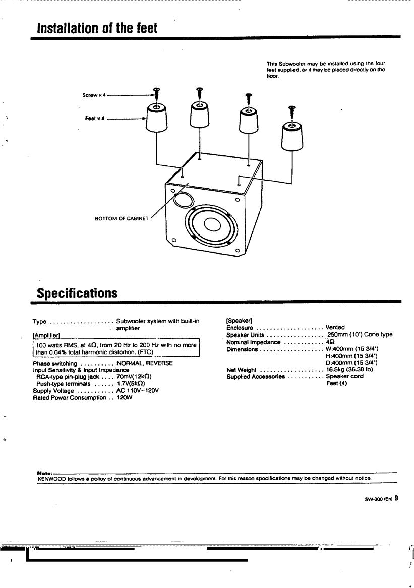 Page 9 of 10 - Kenwood Kenwood-Powered-Subwoofer-Sw-300-Users-Manual- SW-300  Kenwood-powered-subwoofer-sw-300-users-manual