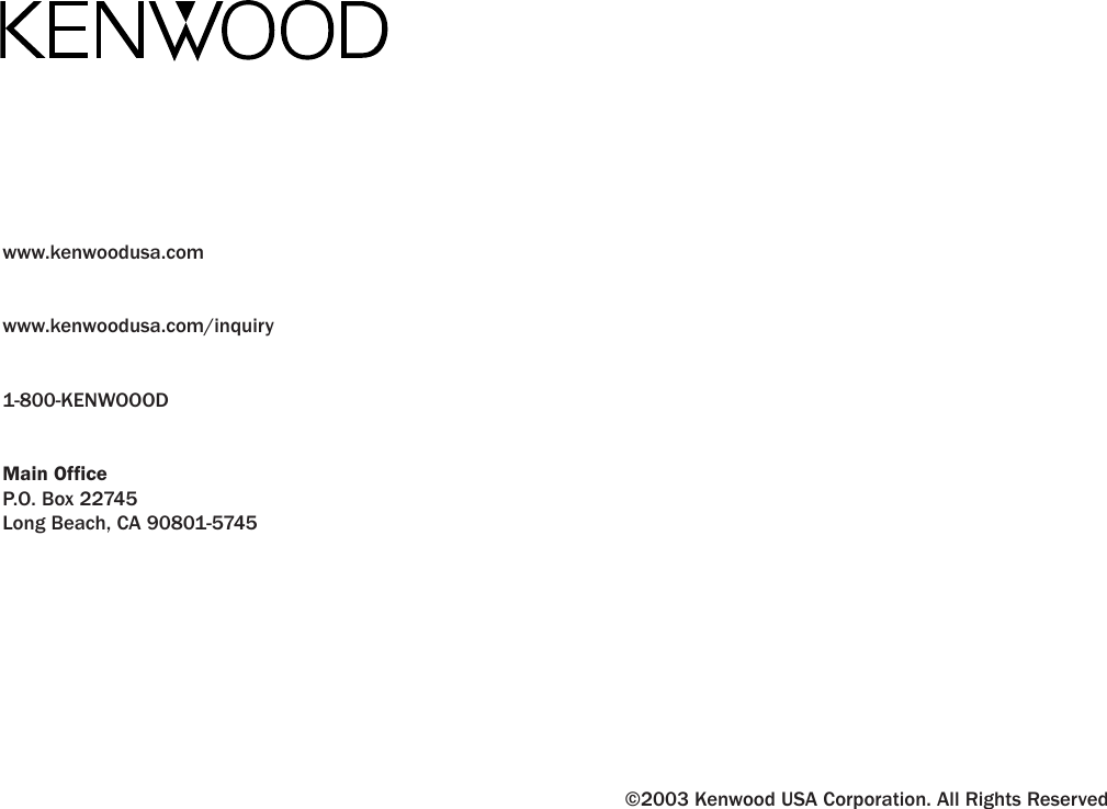 Page 7 of 7 - Kenwood Kenwood-Sirius-Ktc-Sr902-Users-Manual- KTC-SR902_901QuickStart  Kenwood-sirius-ktc-sr902-users-manual