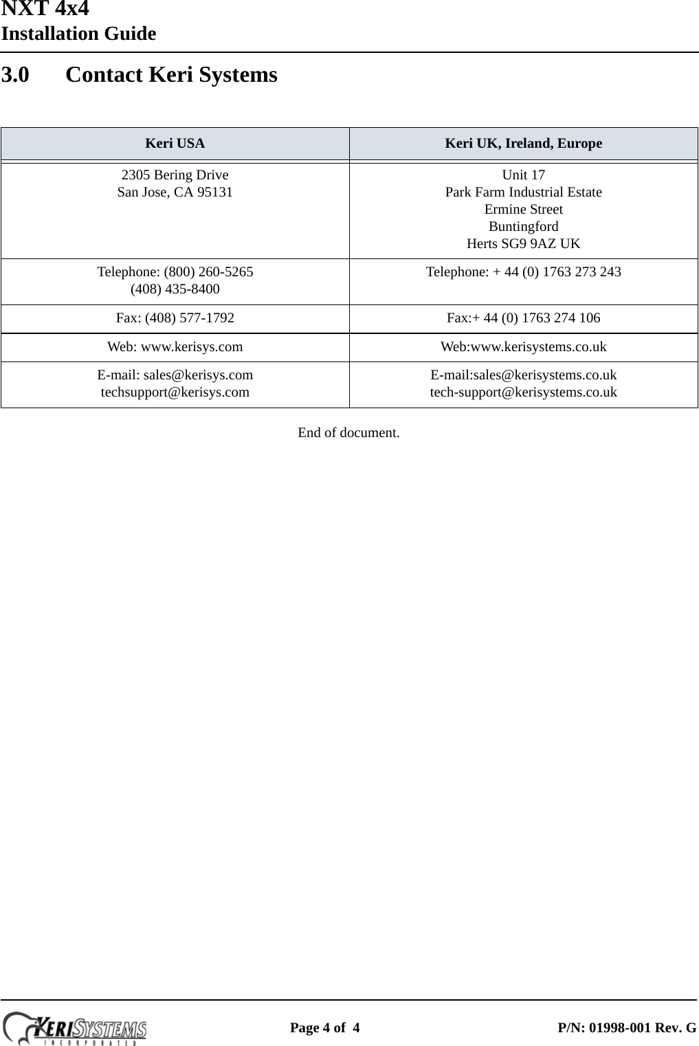 Page 4 of 4 - Keri Systems 4x4_Installation_Guide_G NXT-4x4 Installation Guide 4x4