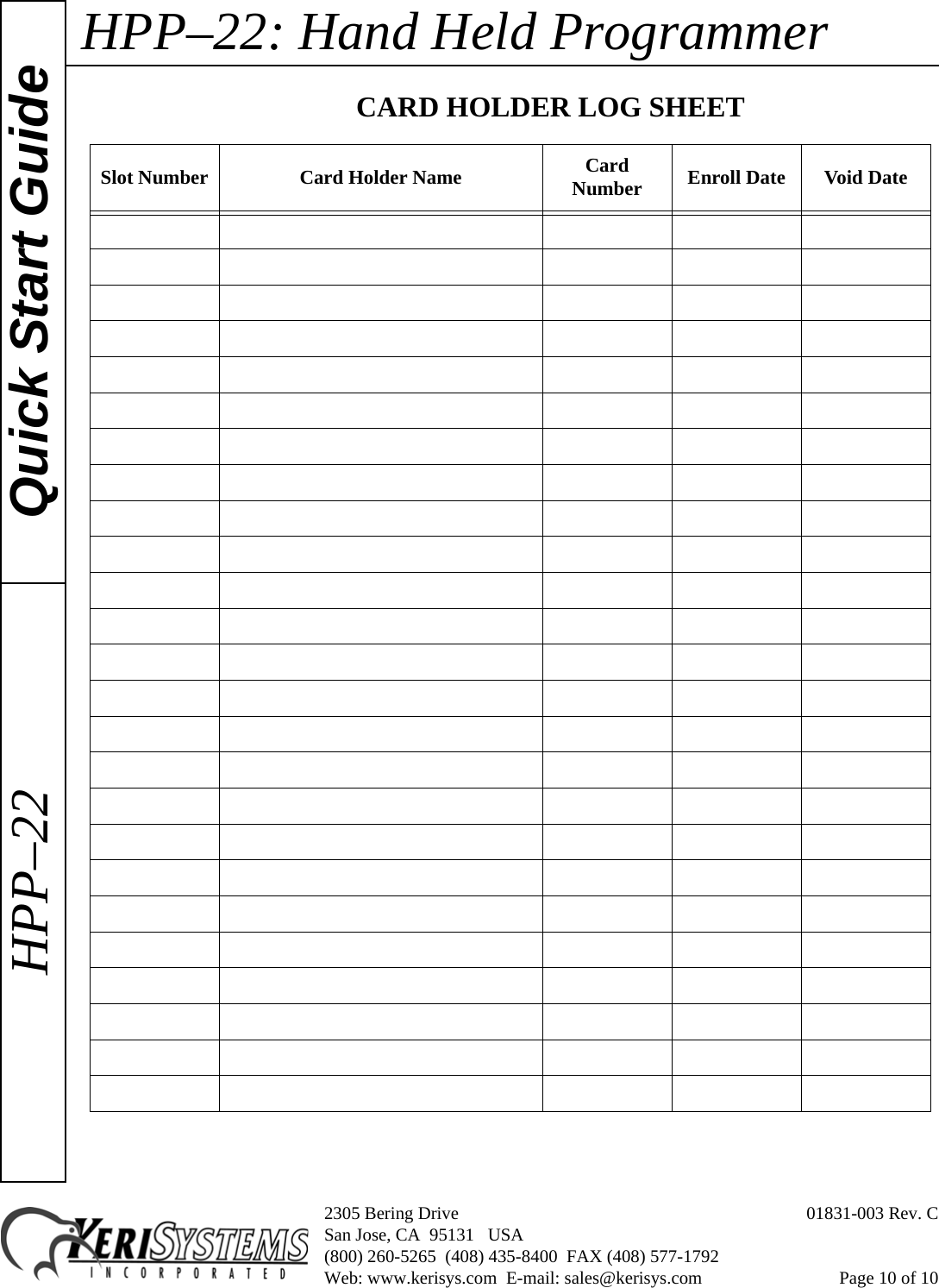Page 10 of 10 - Keri Systems HPP-22_Combo HPP-22 Hand Held Programmer Quick Start Guide