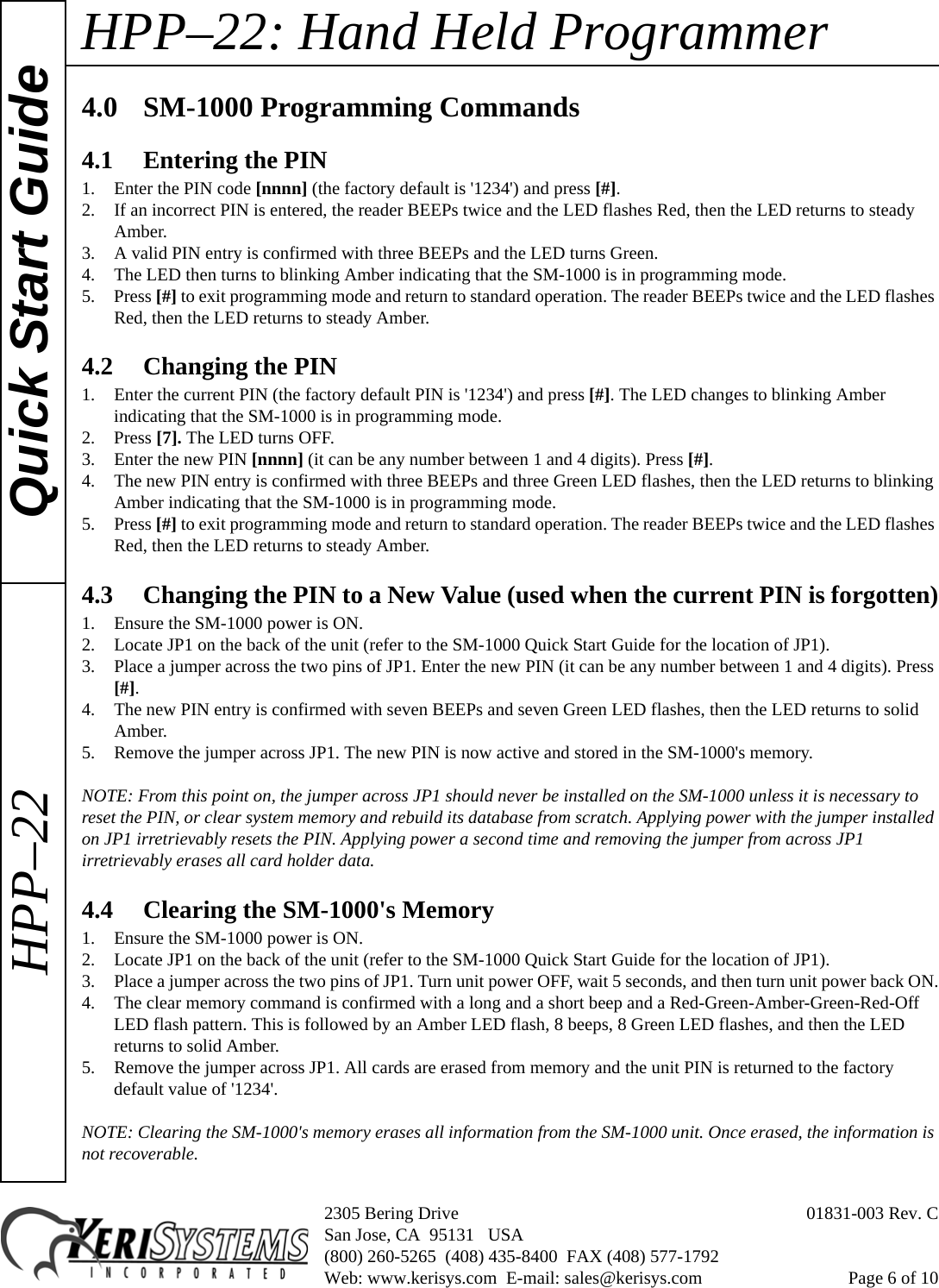 Page 6 of 10 - Keri Systems HPP-22_Combo HPP-22 Hand Held Programmer Quick Start Guide
