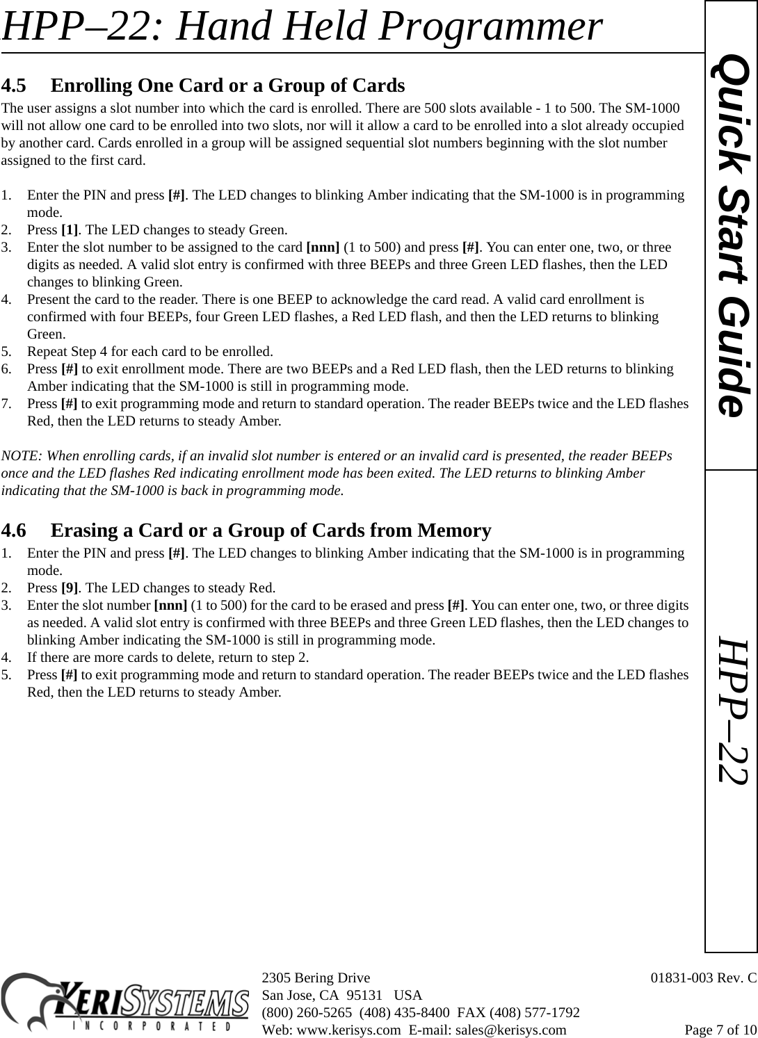 Page 7 of 10 - Keri Systems HPP-22_Combo HPP-22 Hand Held Programmer Quick Start Guide