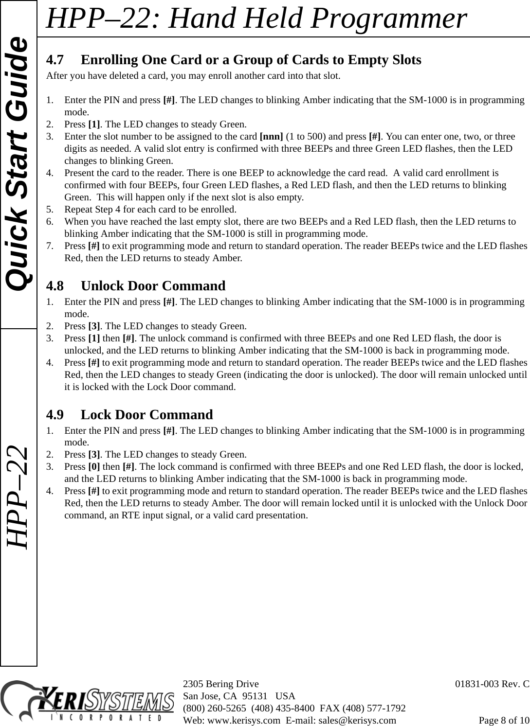Page 8 of 10 - Keri Systems HPP-22_Combo HPP-22 Hand Held Programmer Quick Start Guide