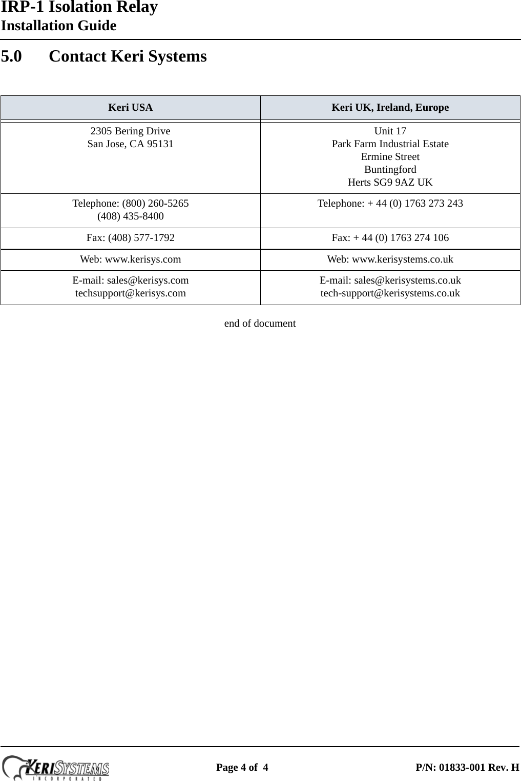 Page 4 of 4 - Keri Systems Isolation Relay-H IRP-1 Relay Installation Guide