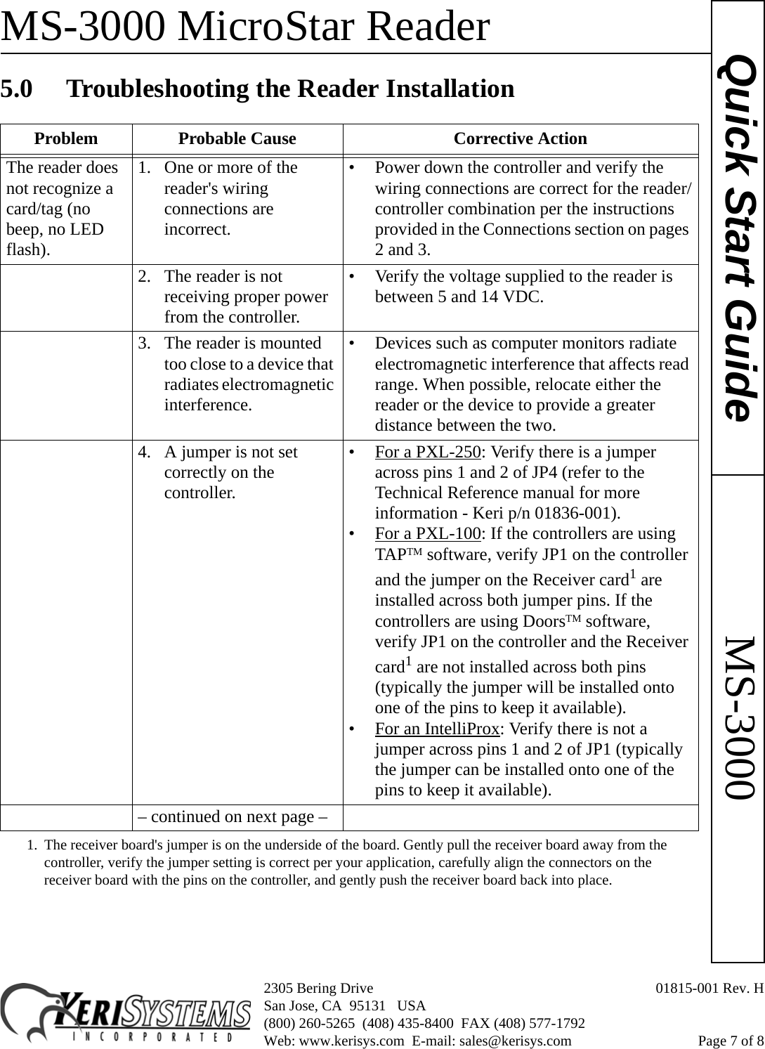 Page 7 of 8 - Keri Systems MS-3000 QSG Micro Star Reader Product Guide Quick Start