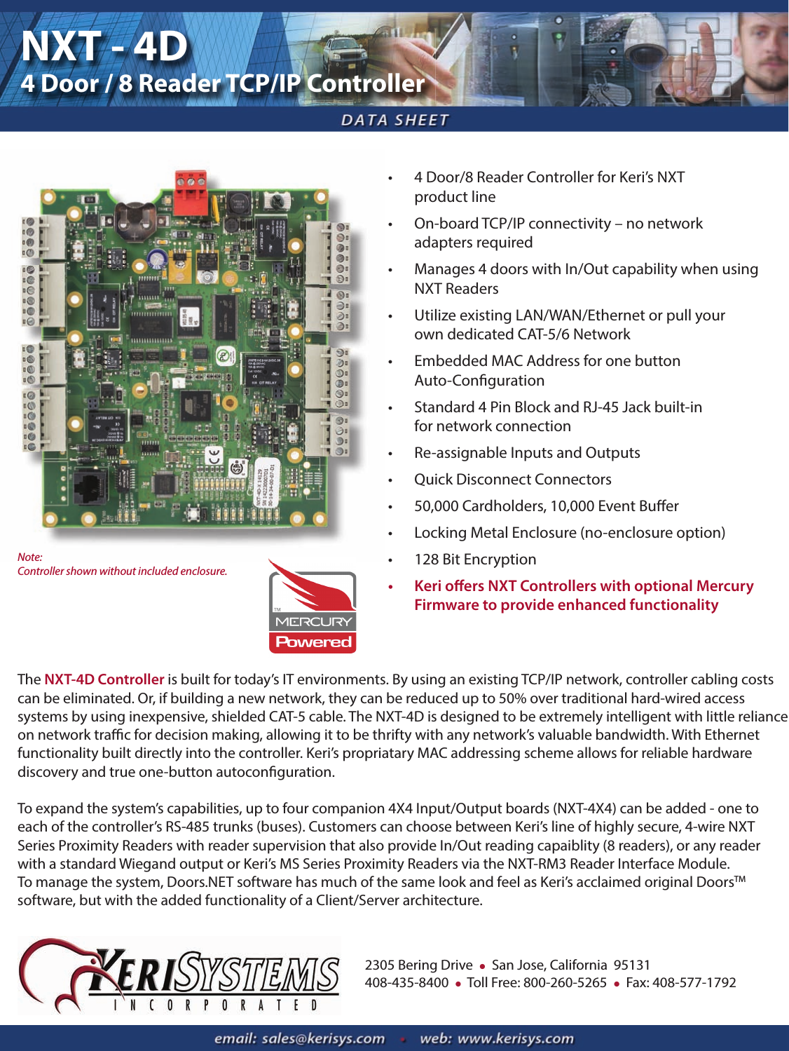 Page 1 of 2 - Keri Systems NXT-4D DS W Part#'s Product Guide Four Door Eight Reader Controller Data Sheet Rev I