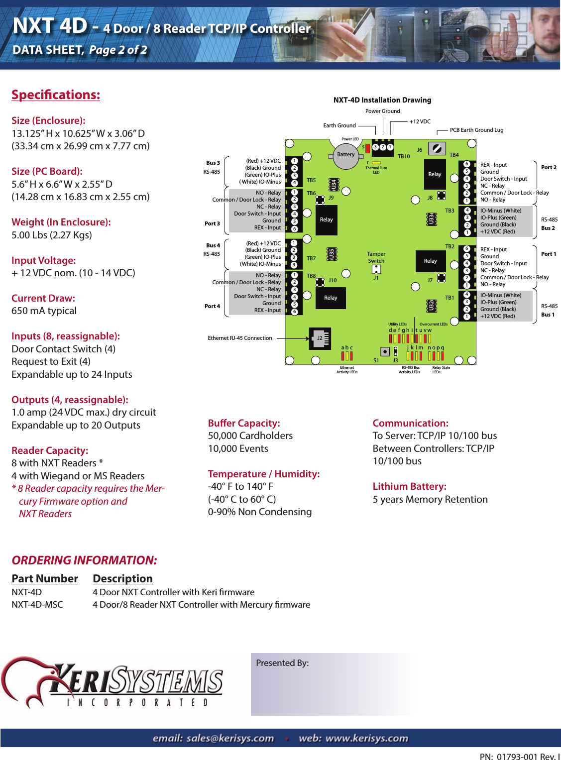 Page 2 of 2 - Keri Systems NXT-4D DS W Part#'s Product Guide Four Door Eight Reader Controller Data Sheet Rev I