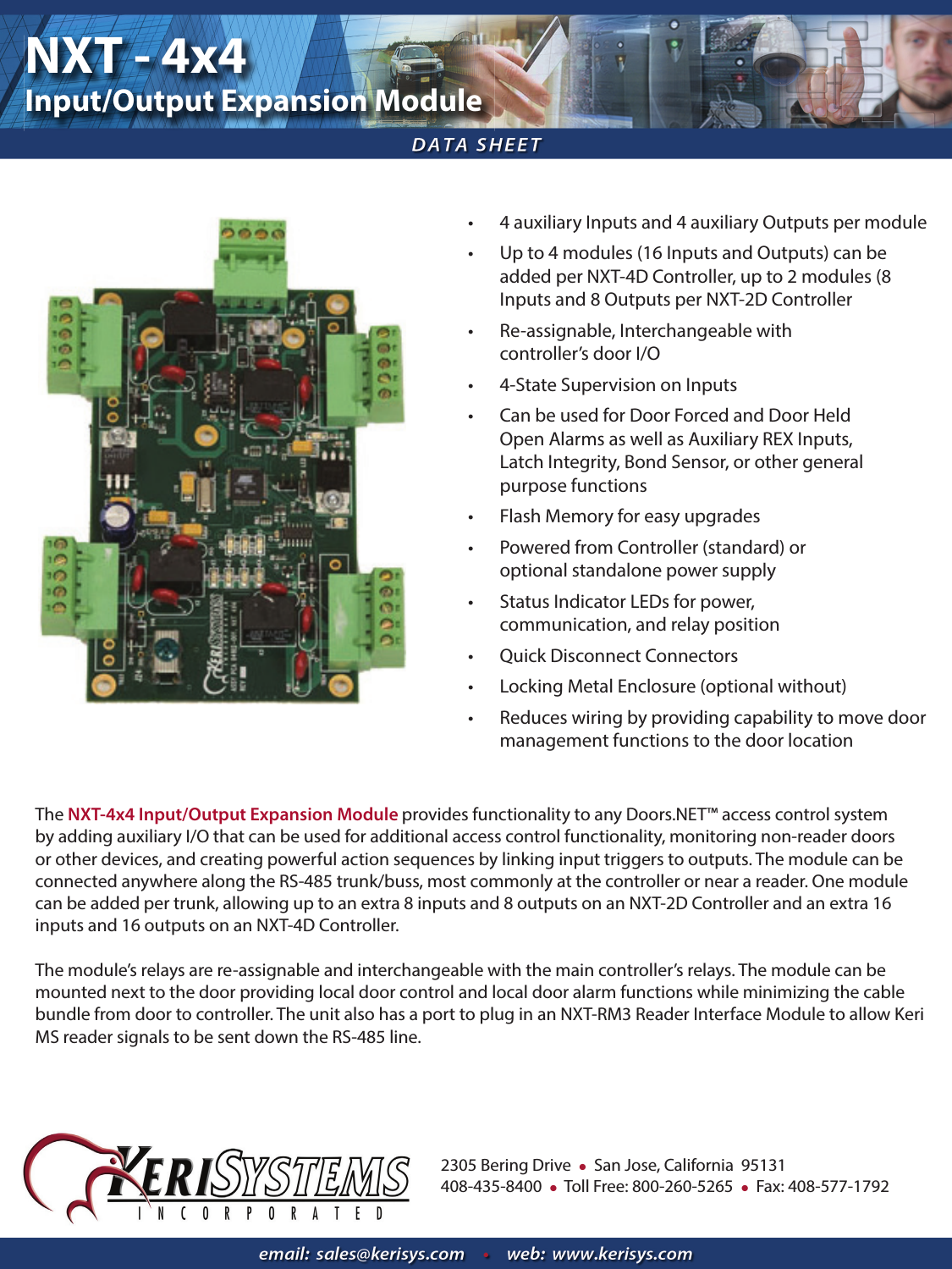 Page 1 of 2 - Keri Systems NXT-4x4 Rev Product Guide NXT-4x4Data Sheet-Rev F