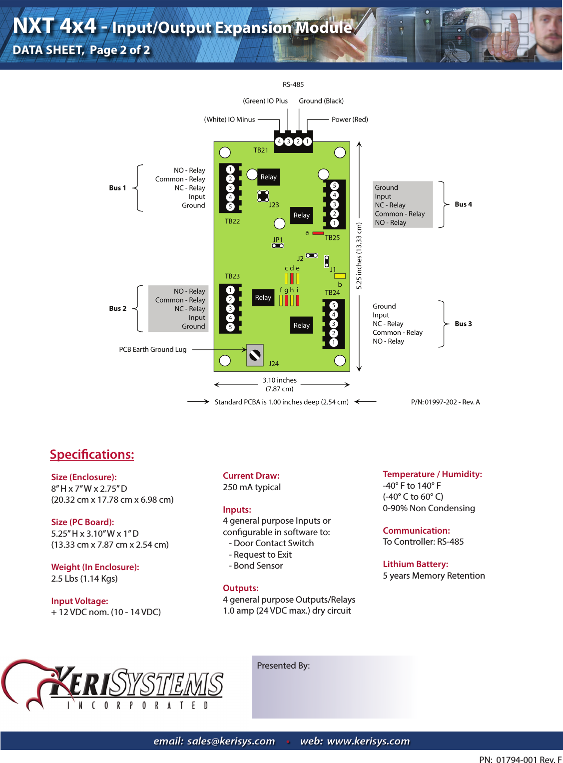 Page 2 of 2 - Keri Systems NXT-4x4 Rev Product Guide NXT-4x4Data Sheet-Rev F