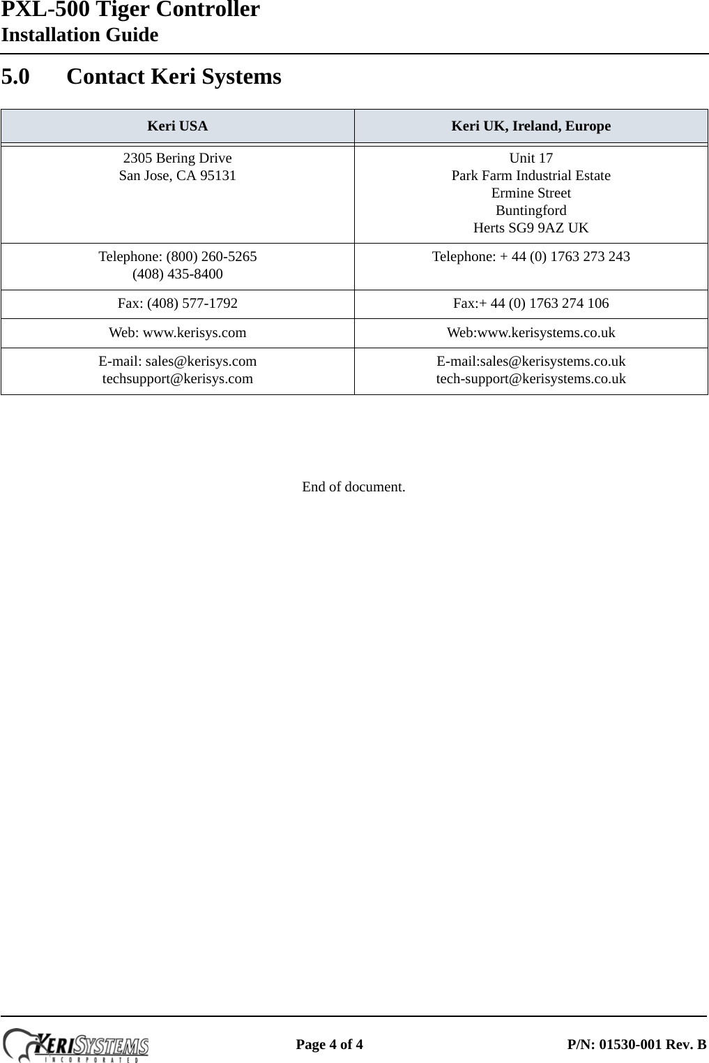 Page 4 of 4 - Keri Systems PXL-500_Installation_Guide PXL-500 Installation Guide