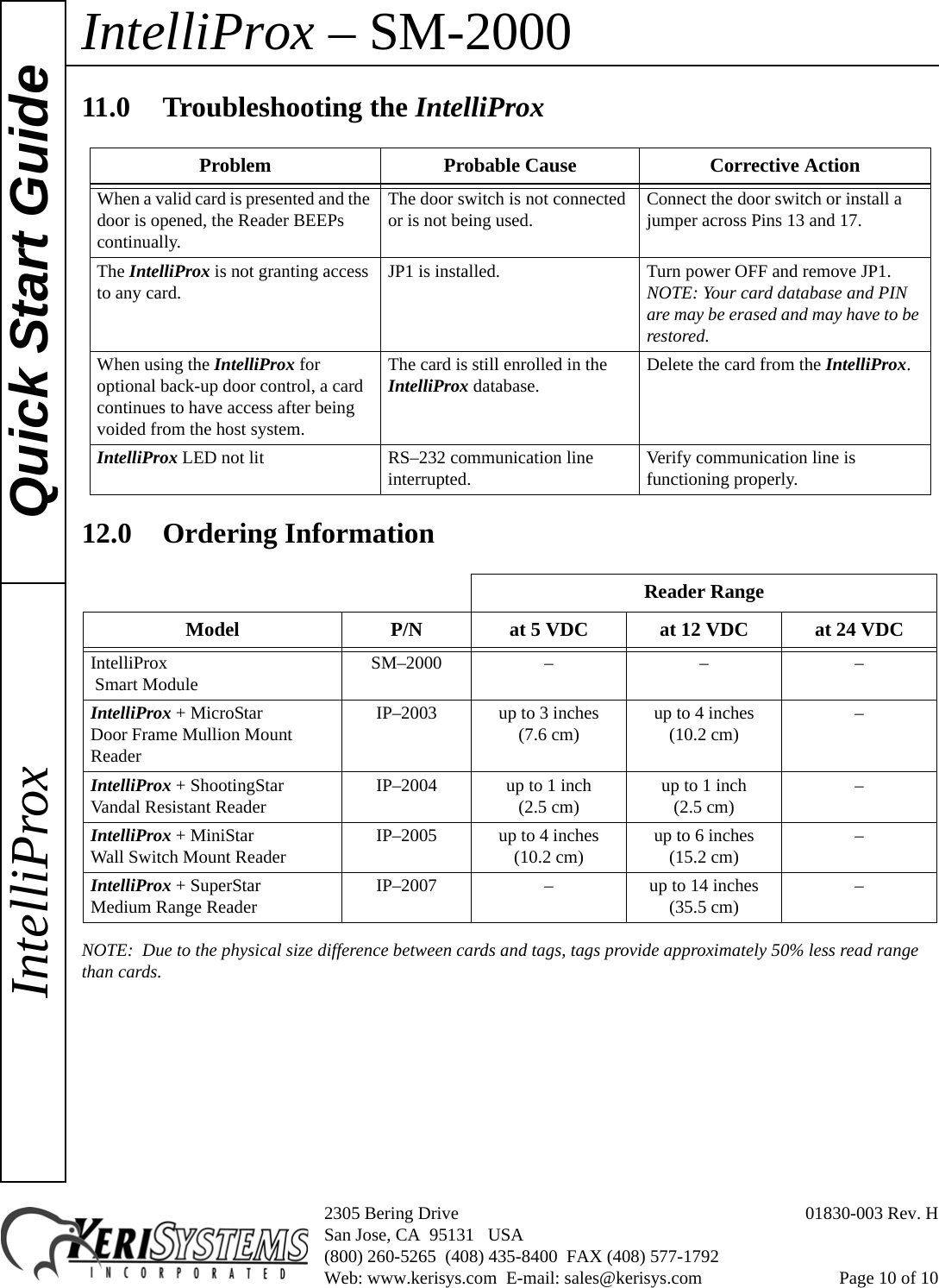 Page 10 of 10 - Keri Systems Ip2000 SM-2000 Intelli Prox Quick Start Guide