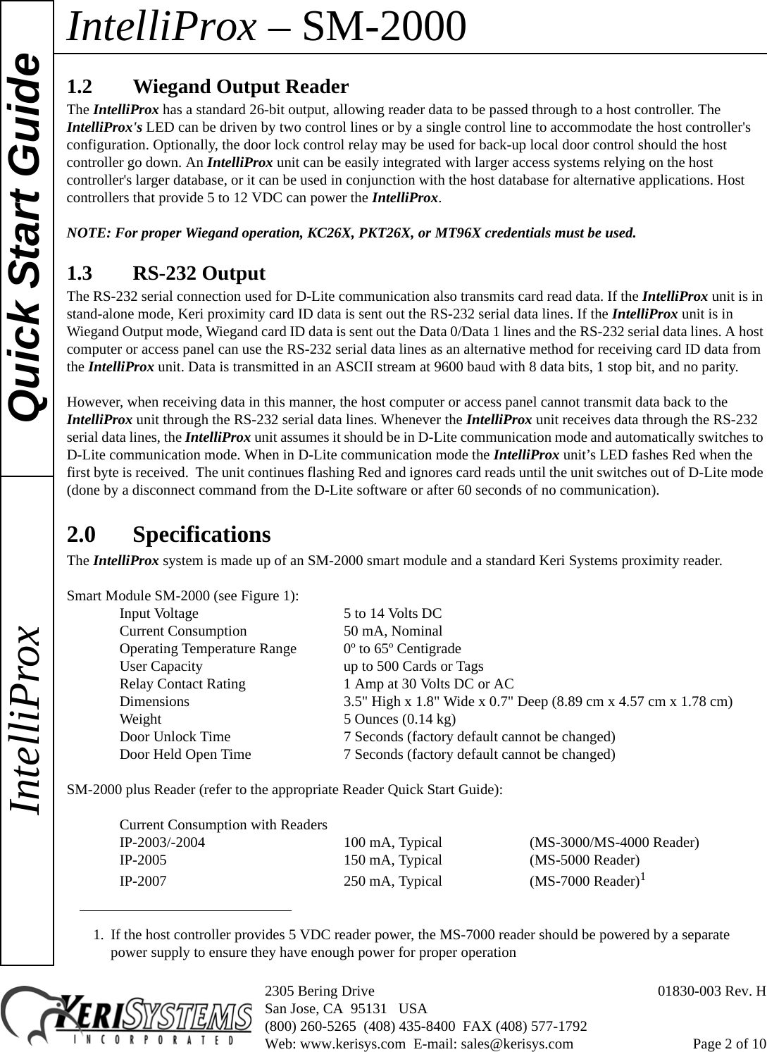 Page 2 of 10 - Keri Systems Ip2000 SM-2000 Intelli Prox Quick Start Guide