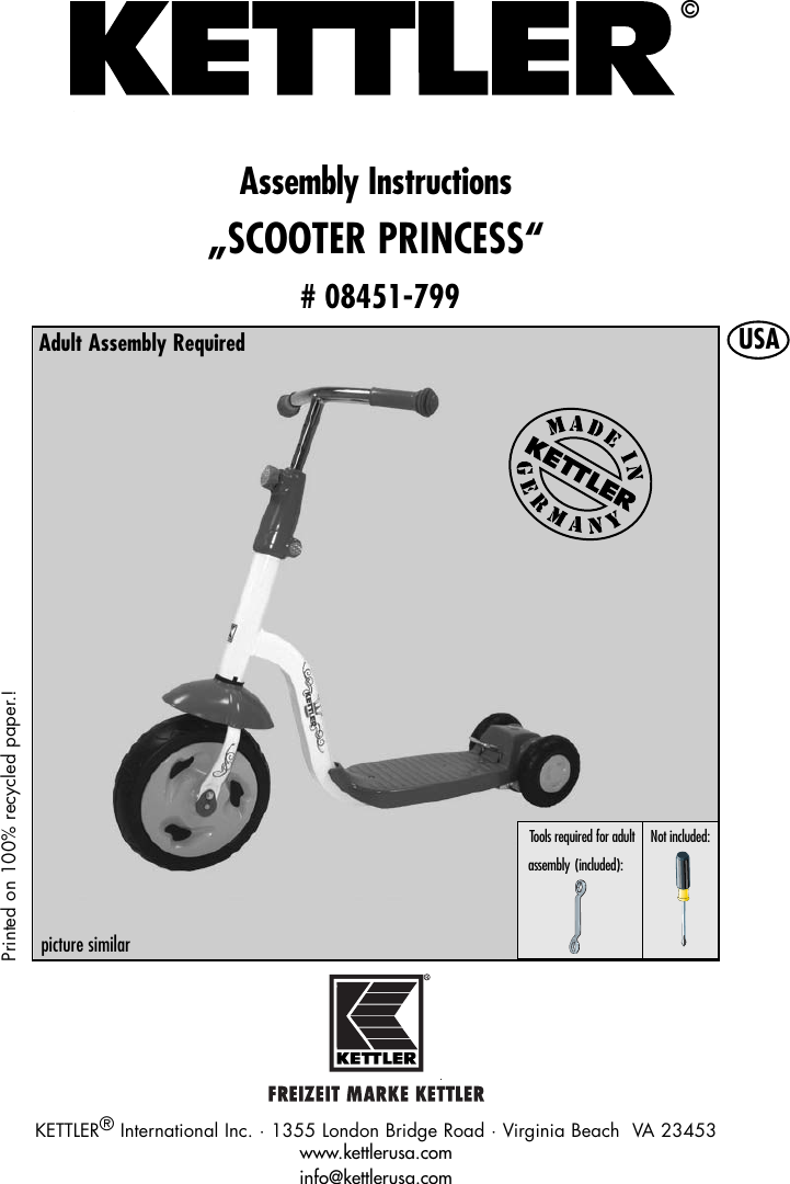 Kettler 08451 799 Users Manual 8451 Scooter 2392 1208