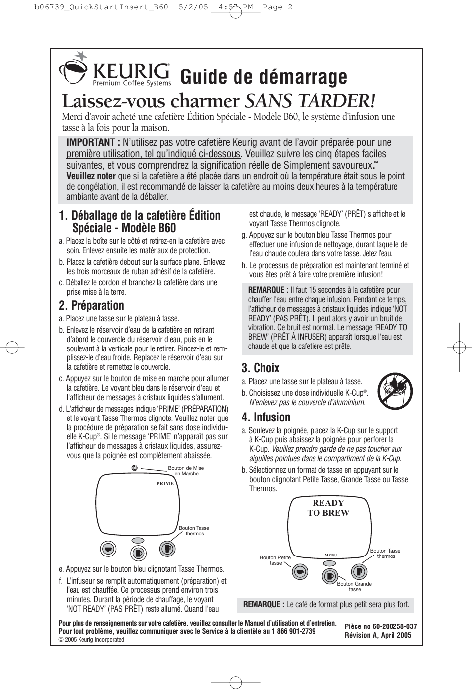 Keurig Special Edition Signature Quick Start Guide