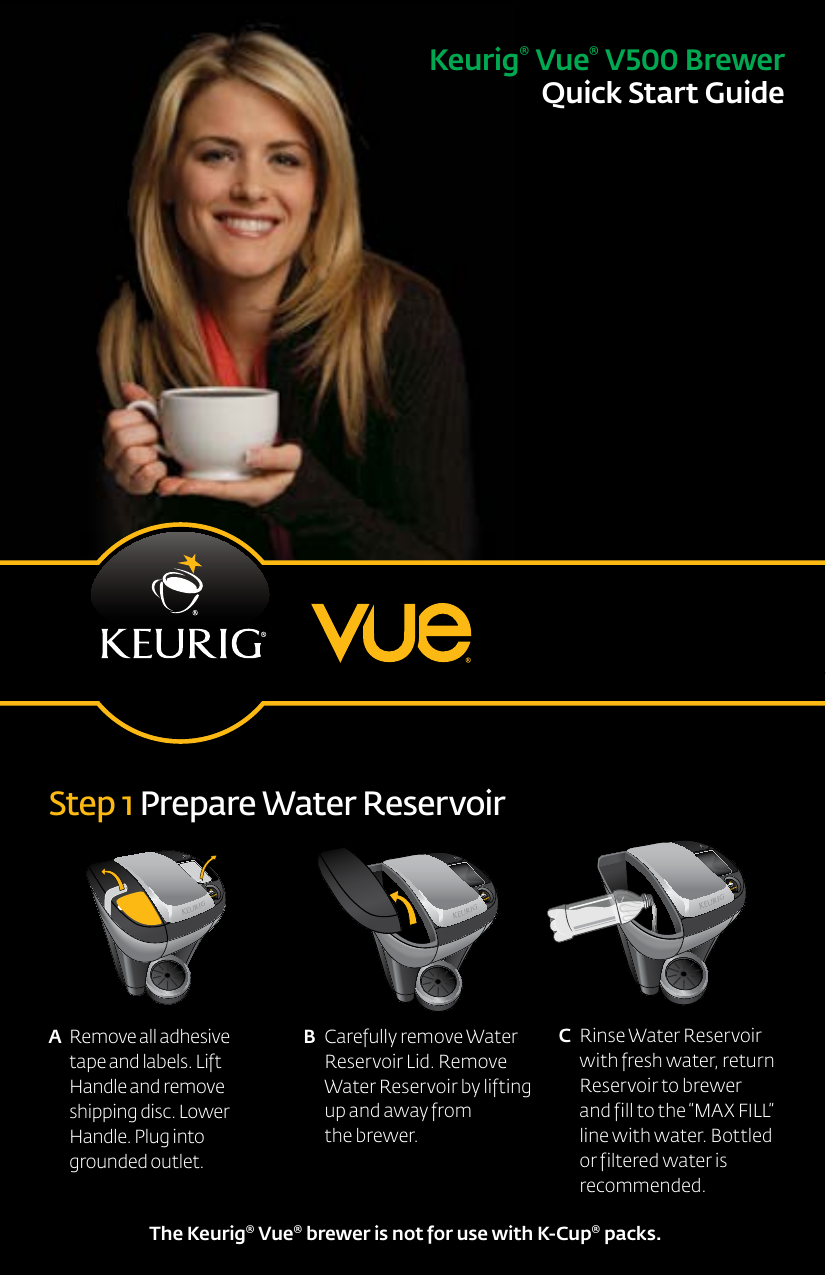 Page 1 of 2 - Keurig Keurig-Vue-V-500-Brewer-Quick-Guide-  Keurig-vue-v-500-brewer-quick-guide