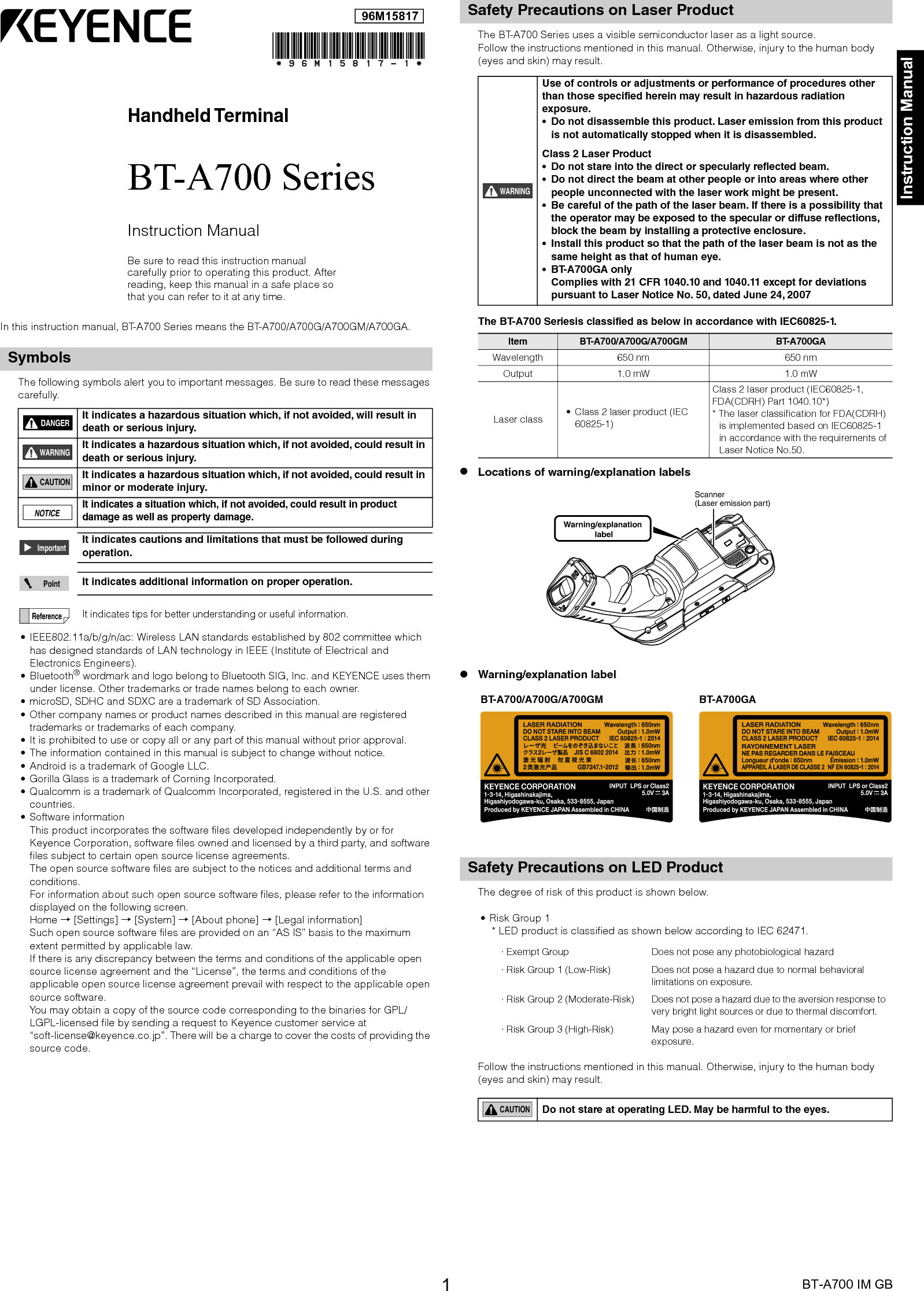 Keyence 1469A Handheld terminal User Manual
