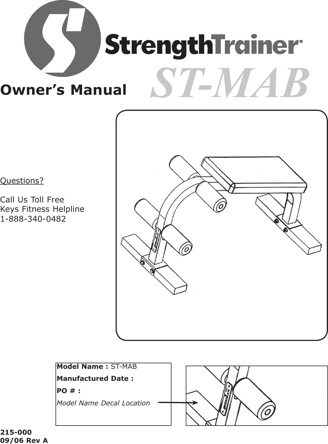 Page 1 of 9 - Keys-Fitness Keys-Fitness-Strength-Trainer-St-Mab-Users-Manual-  Keys-fitness-strength-trainer-st-mab-users-manual