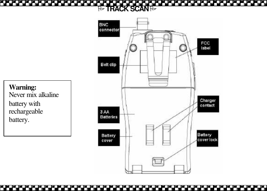 PTRACK SCANP Warning: Never mix alkaline battery with rechargeable battery.  