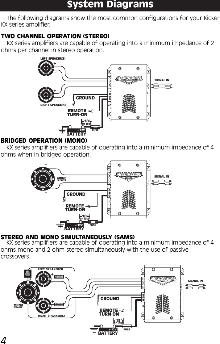 Page 4 of 9 - Kicker Kicker-2003-Kx75-2-Owners-Manual- 2002 KX75.2 Amplifier Manual  Kicker-2003-kx75-2-owners-manual