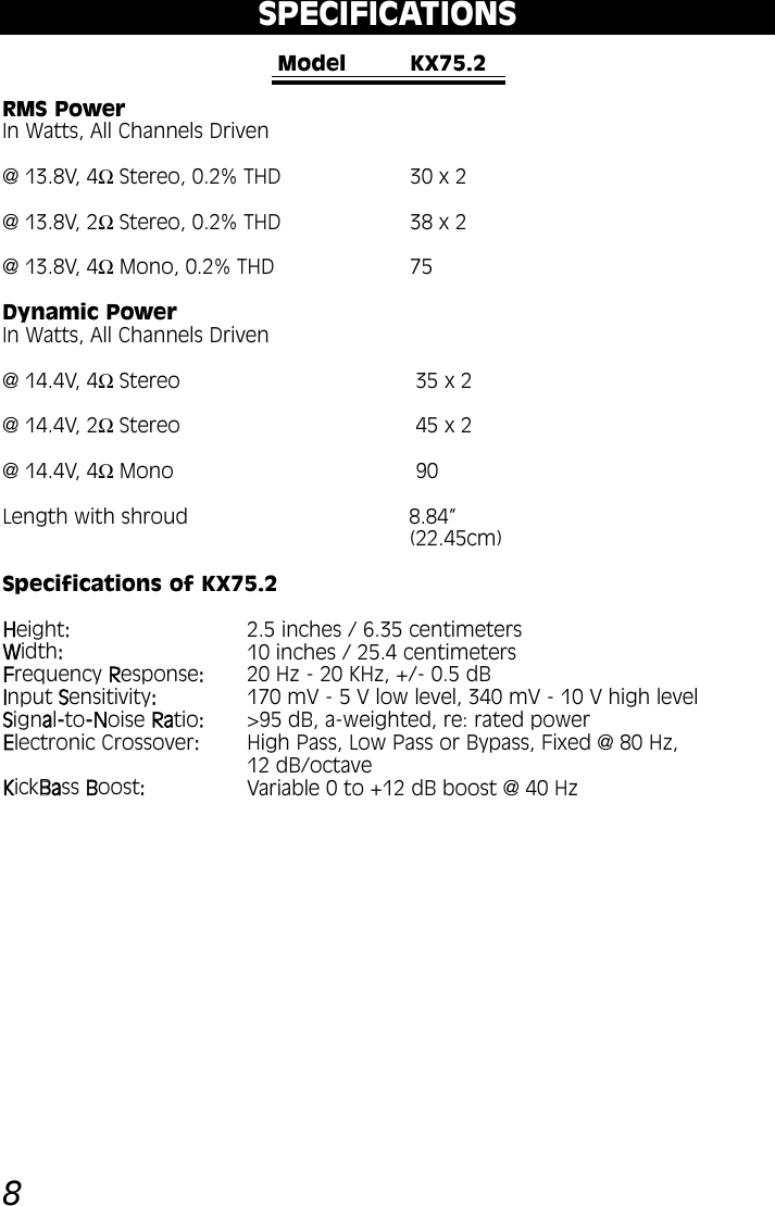 Page 8 of 9 - Kicker Kicker-2003-Kx75-2-Owners-Manual- 2002 KX75.2 Amplifier Manual  Kicker-2003-kx75-2-owners-manual