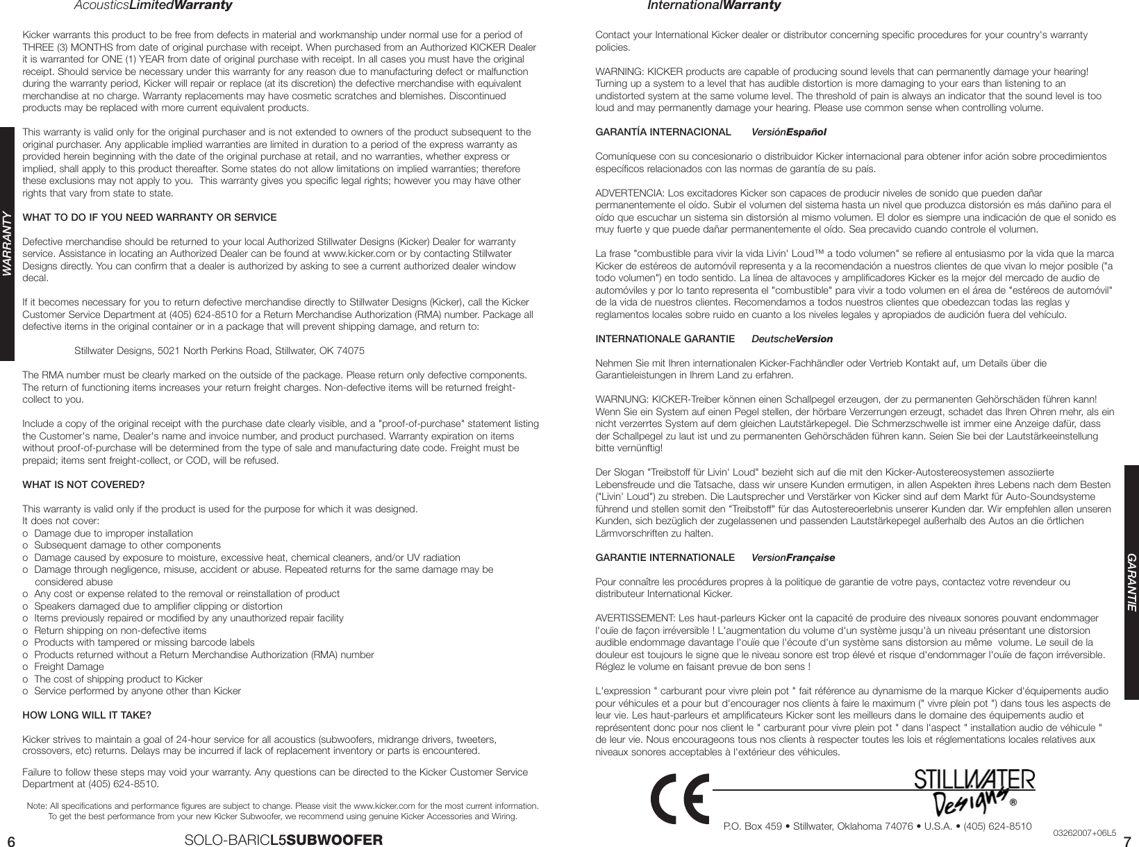 Page 4 of 4 - Kicker Kicker-2006-Solo-Baric-L5-Subwoofer-Owners-Manual- 2006 L5 Sub 4in1 B01.qxp Kicker-2006-solo-baric-l5-subwoofer-owners-manual