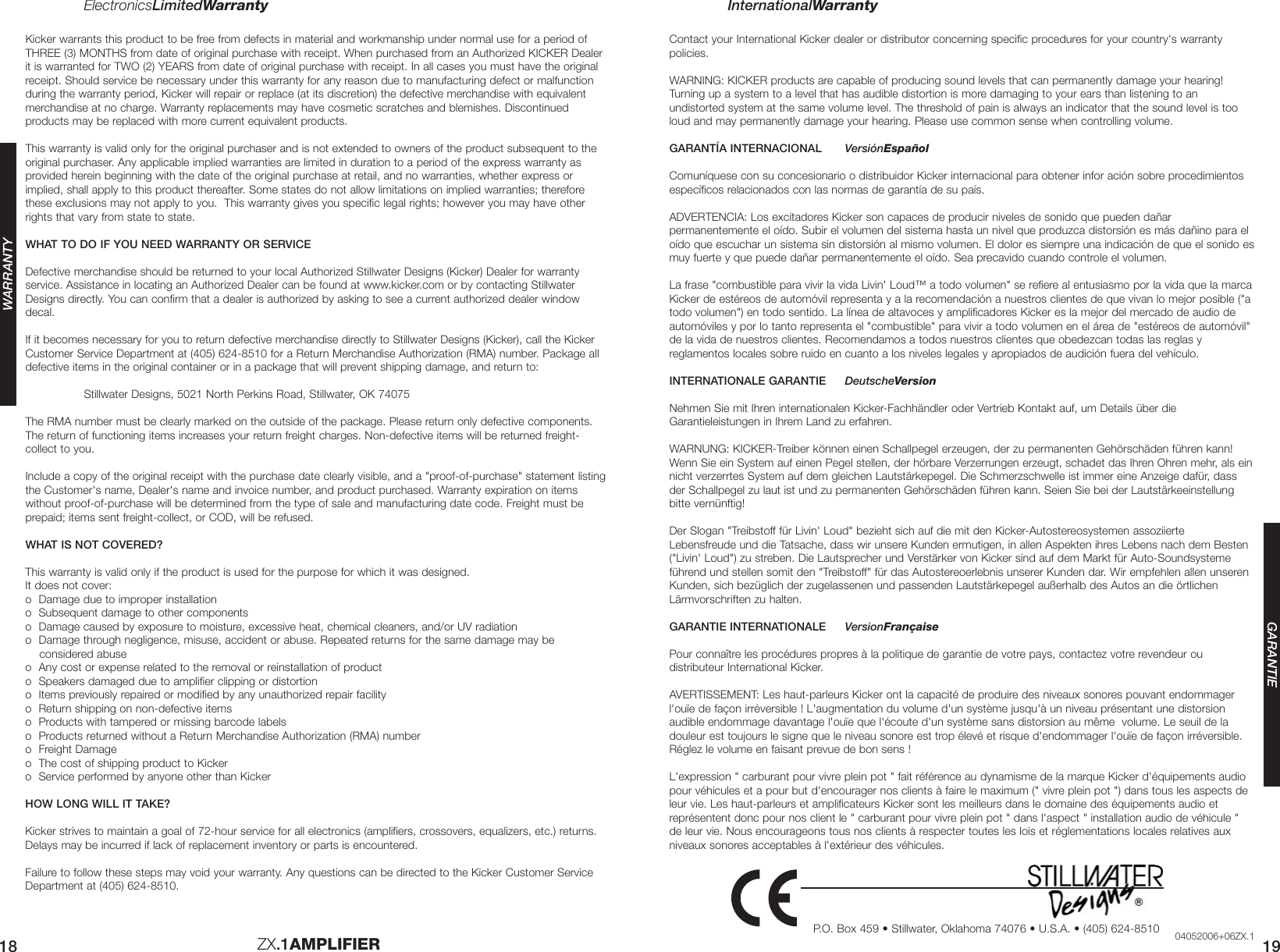 Kicker 2006 Zx 400 1 And 700 Owners Manual ZX400 750 4in1 A01.qxp