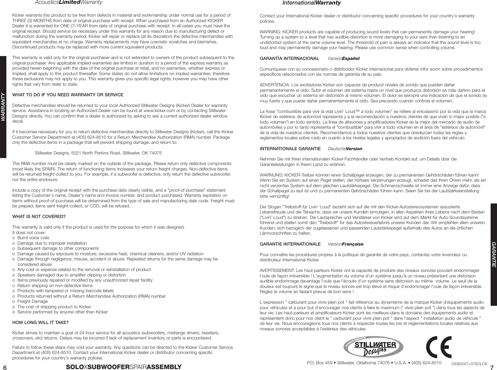 Page 4 of 4 - Kicker Kicker-2007-Solox-S18X-Spair-Owners-Manual- 2007 SoloX 18 SPAIR K01.qxp  Kicker-2007-solox-s18x-spair-owners-manual
