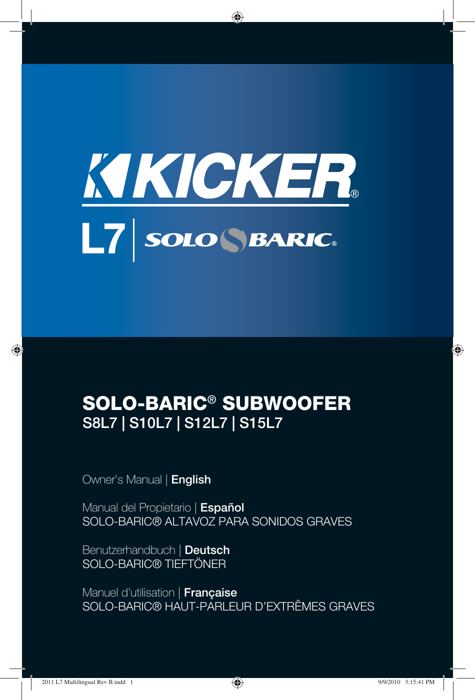 Page 1 of 11 - Kicker Kicker-2011-Solo-Baric-L7-Owners-Manual- 2011 L7 Multilingual Rev B  Kicker-2011-solo-baric-l7-owners-manual