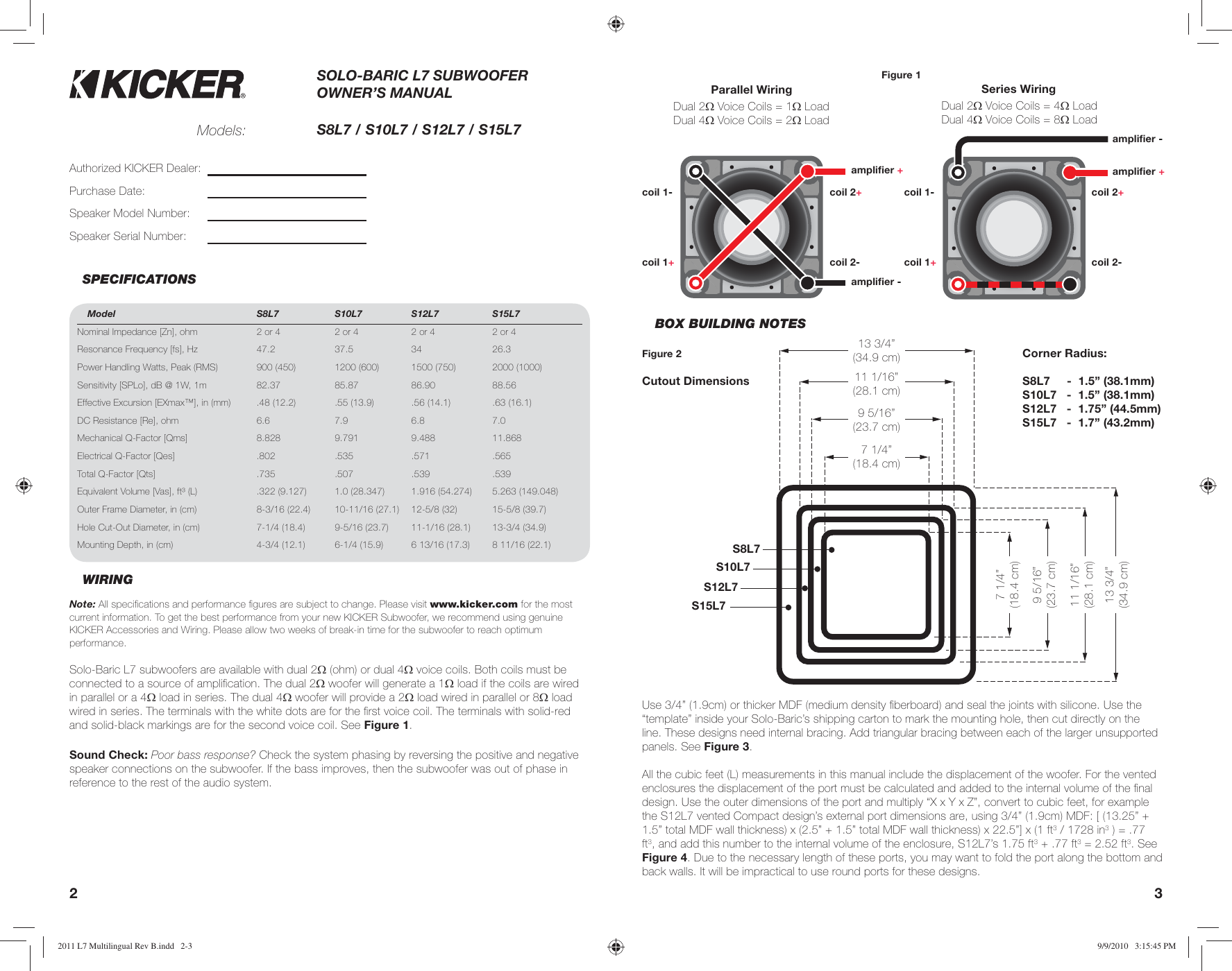 Page 2 of 11 - Kicker Kicker-2011-Solo-Baric-L7-Owners-Manual- 2011 L7 Multilingual Rev B  Kicker-2011-solo-baric-l7-owners-manual