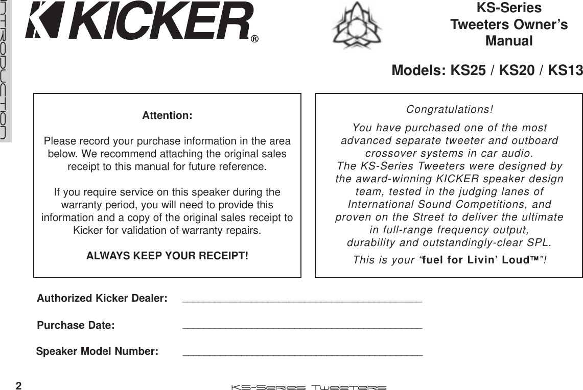 Page 2 of 8 - Kicker Kicker-Ks13-Users-Manual-  Kicker-ks13-users-manual