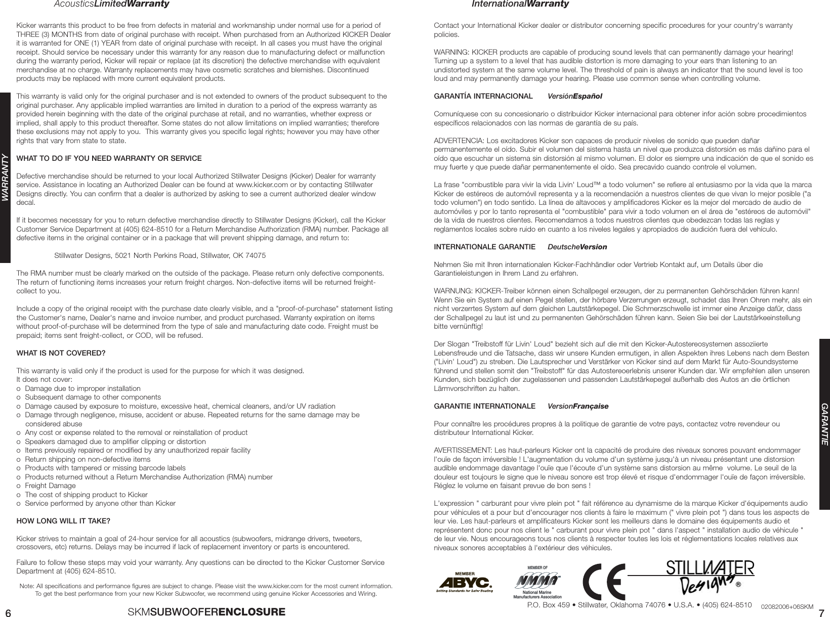 Kicker Marine Skm10 Users Manual 2006 SKM Box B01.qxp