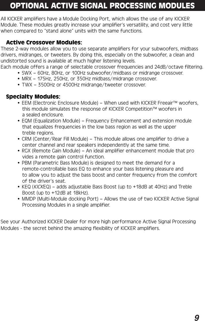 Page 9 of 12 - Kicker Kicker-Zx460-Users-Manual- ZX460 Amps Rdrs  Kicker-zx460-users-manual