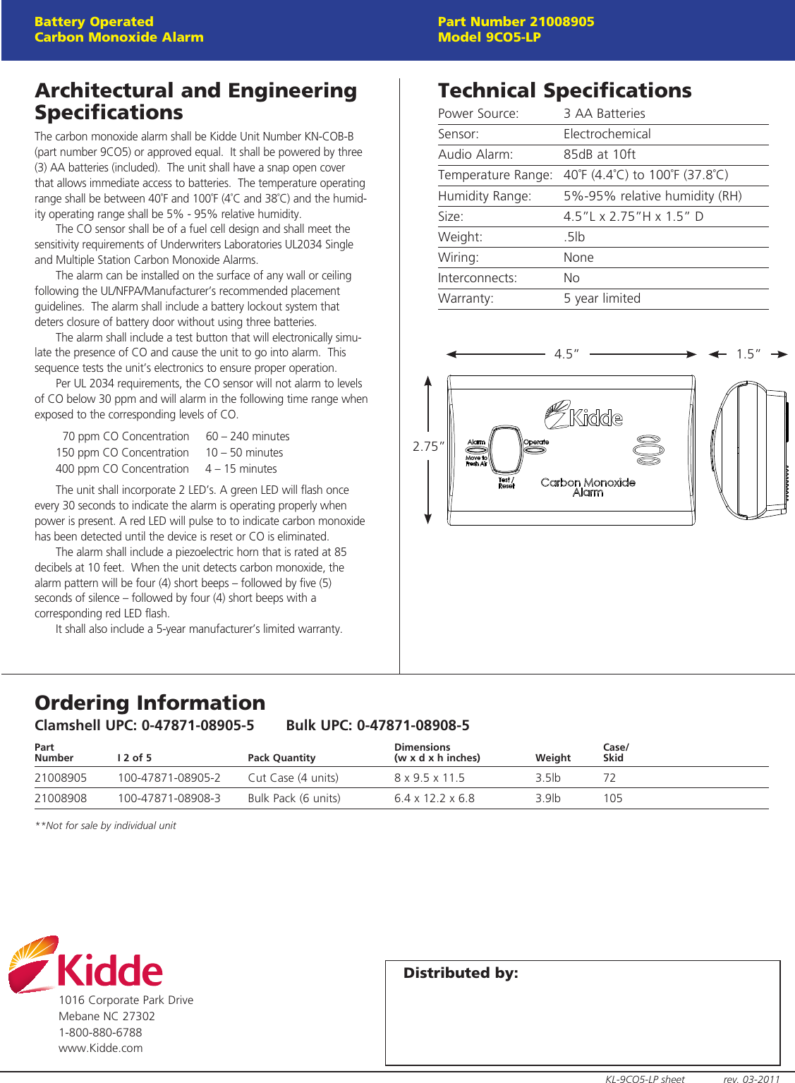 Page 2 of 2 - Kidde Kidde-9Co5-Lp-Users-Manual-  Kidde-9co5-lp-users-manual