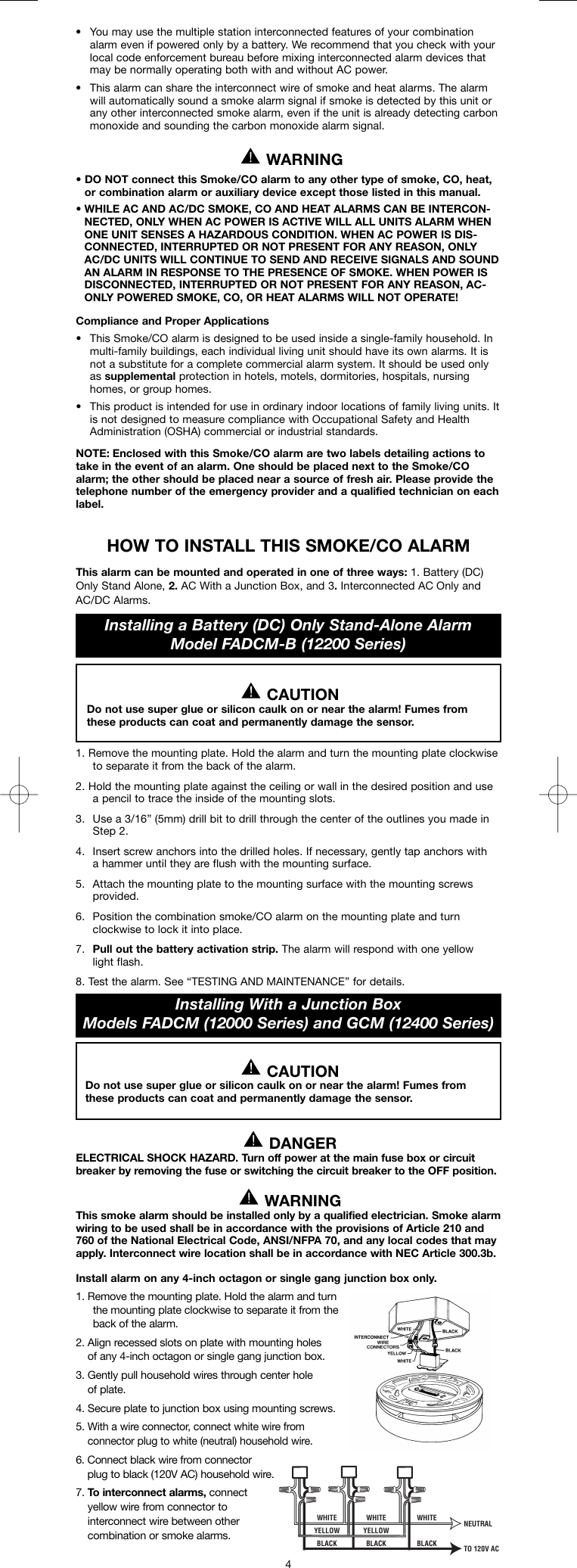 Page 4 of 10 - Kidde Kidde-Firex-Fadcm-Fadcm-B-Gcm-12000-12200-12400-E-Owner-S-Manual 110-1124D English