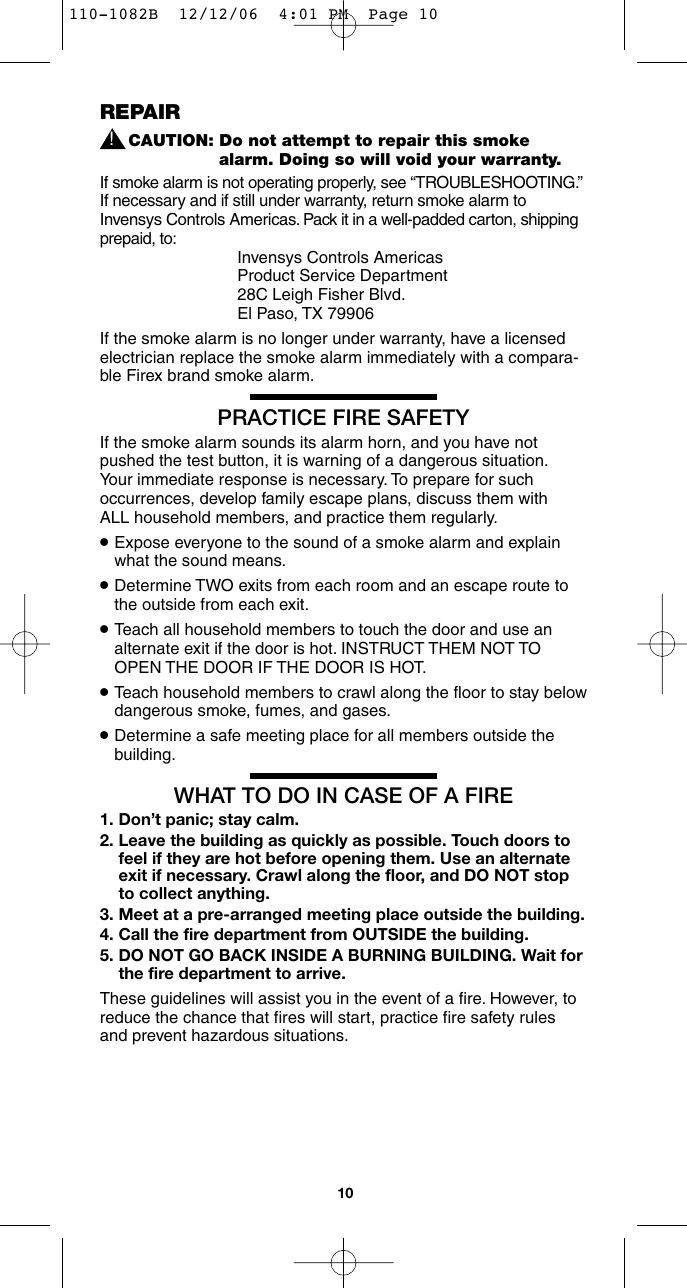 Page 10 of 12 - Kidde Kidde-I4618-Users-Manual- 110-1082B  Kidde-i4618-users-manual