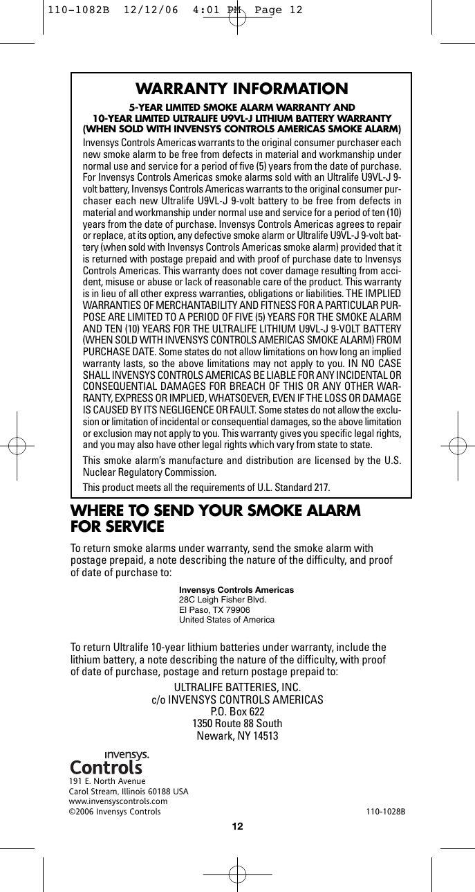 Page 12 of 12 - Kidde Kidde-I4618-Users-Manual- 110-1082B  Kidde-i4618-users-manual